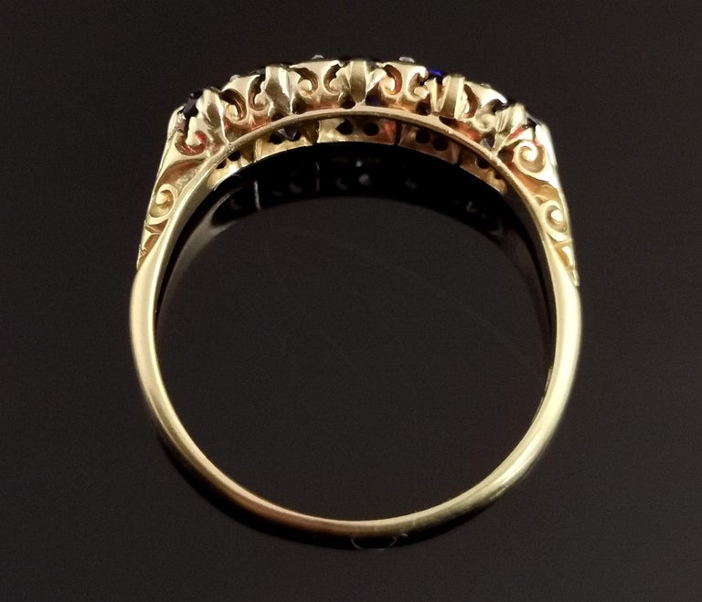 Antique Sapphire and diamond five stone ring, 18k gold, Victorian  For Sale 5