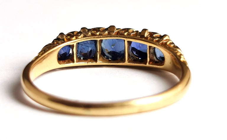 Antique Sapphire and diamond five stone ring, 18k gold, Victorian  For Sale 7