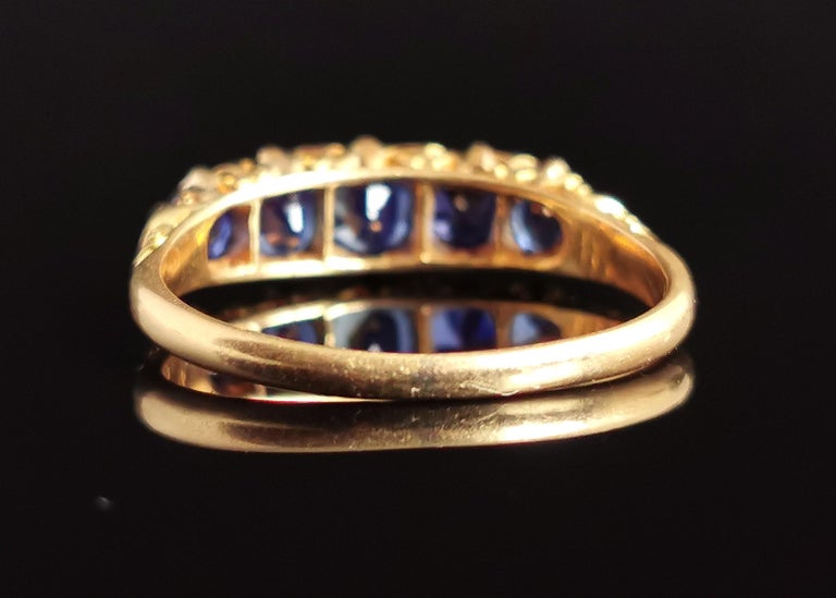Antique Sapphire and diamond five stone ring, 18k gold, Victorian  For Sale 1