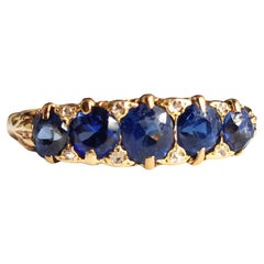 Antique Sapphire and diamond five stone ring, 18k gold, Victorian 