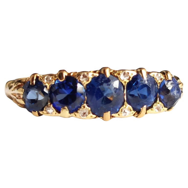 Antique Sapphire and diamond five stone ring, 18k gold, Victorian  For Sale