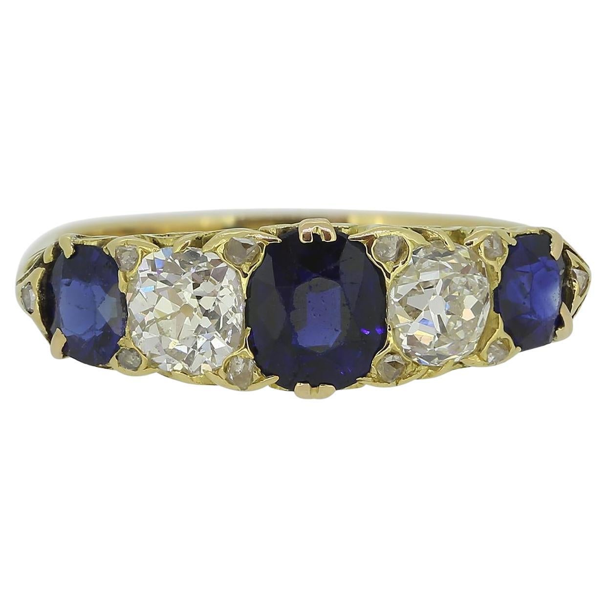 Antique Sapphire and Diamond Five Stone Ring