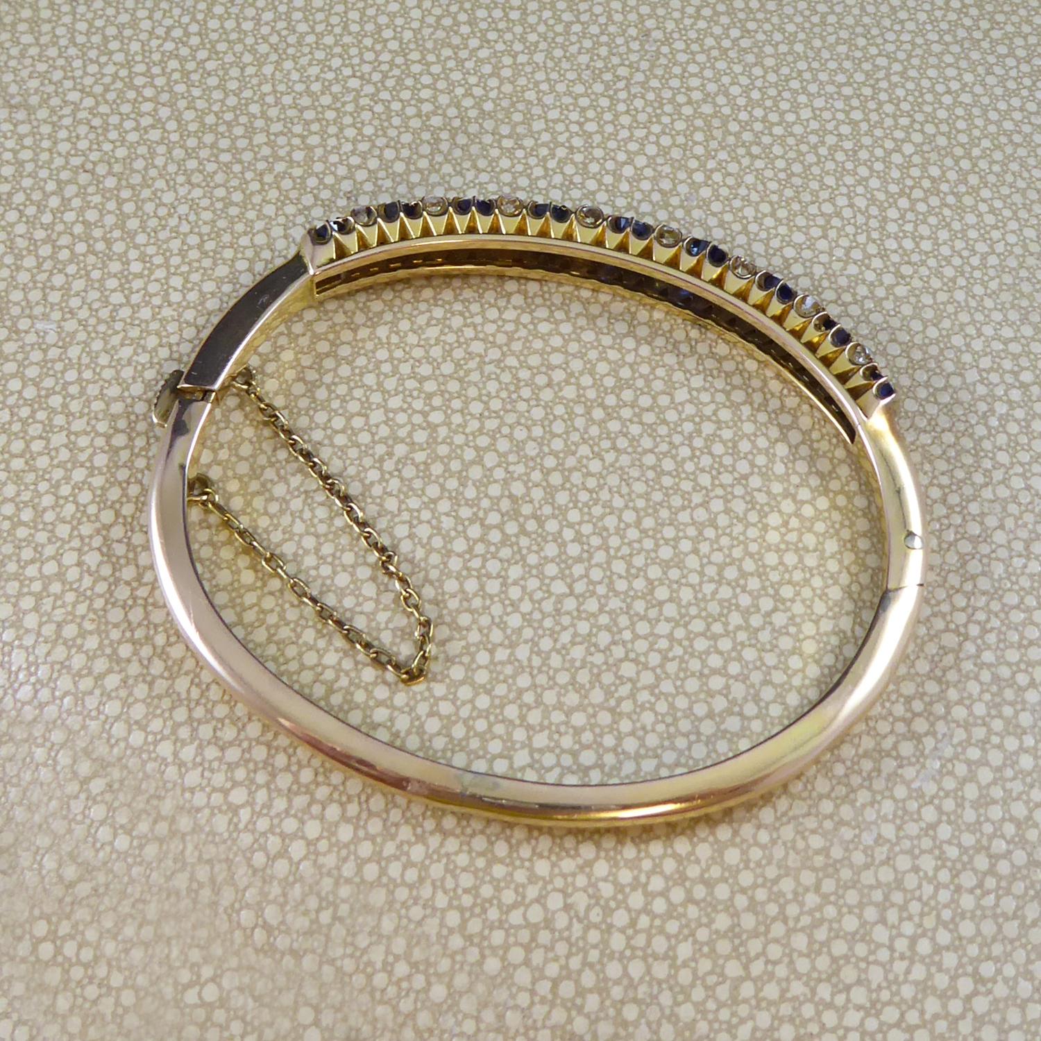Antique Sapphire and Diamond Gold Bangle, Circa 1900s, Victorian/Edwardian In Good Condition In Yorkshire, West Yorkshire