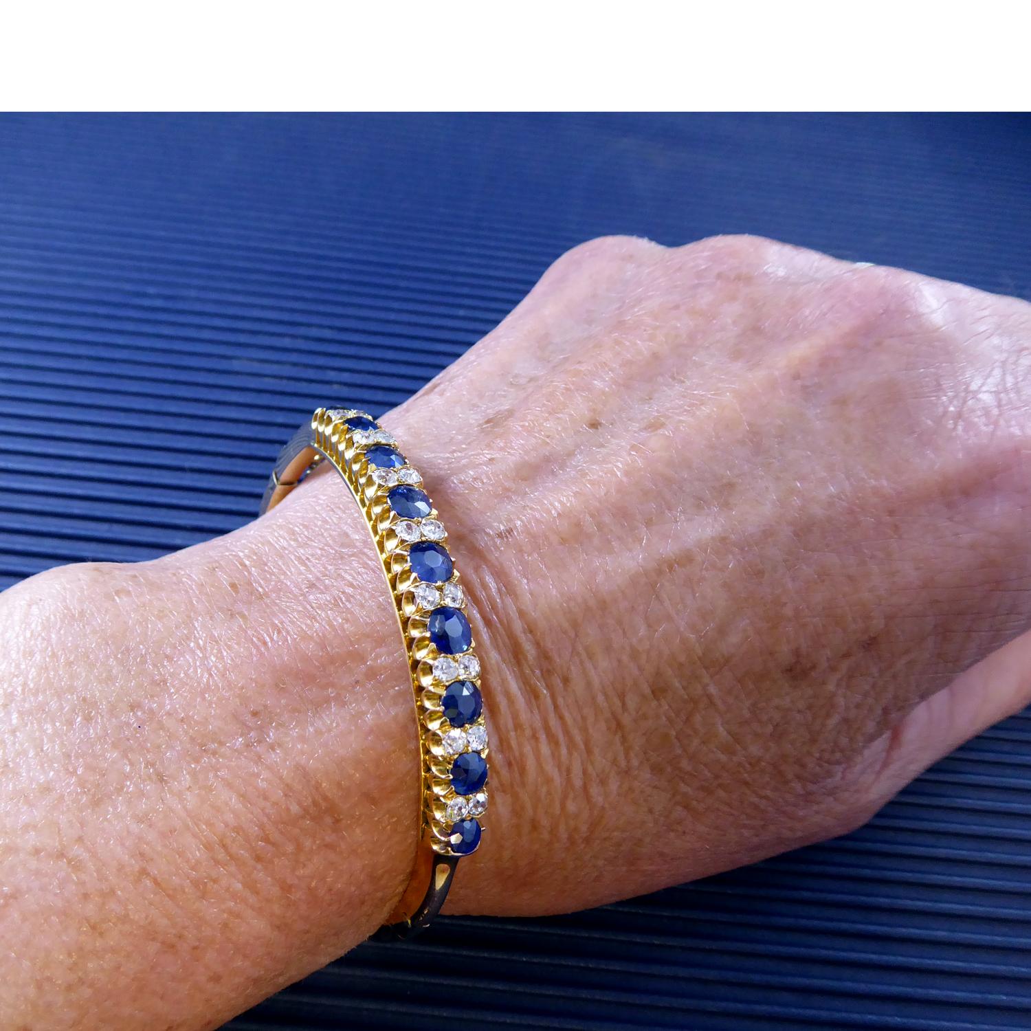 Antique Sapphire and Diamond Gold Bangle, Circa 1900s, Victorian/Edwardian 1