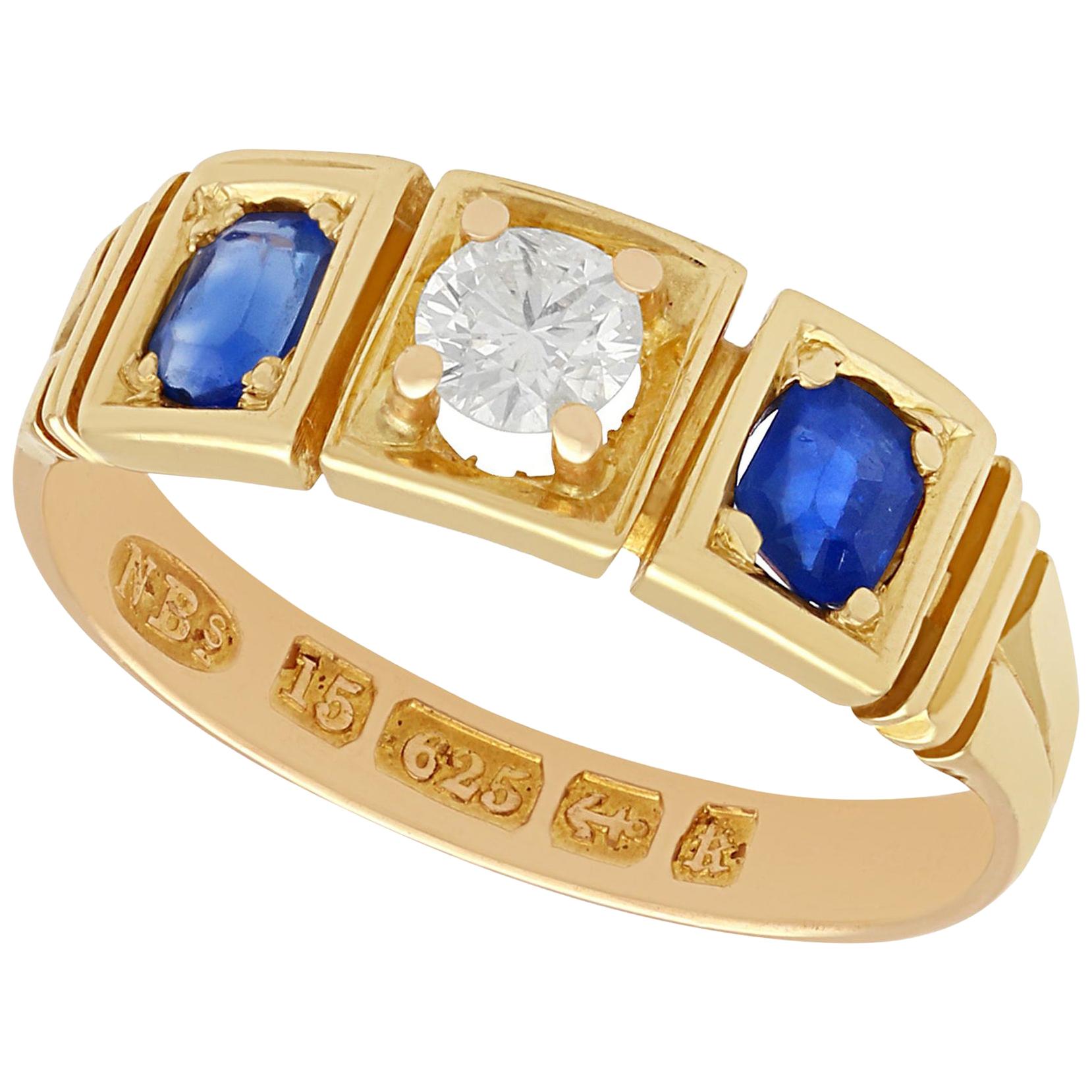Antique Sapphire and Diamond Gold Three-Stone Ring