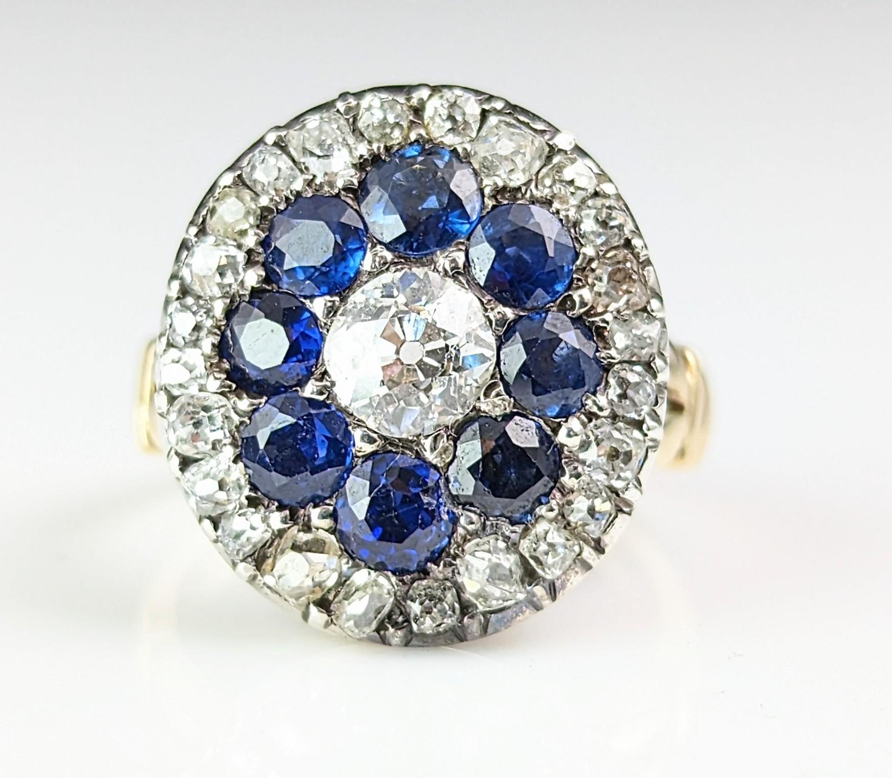 Antique Sapphire and Diamond halo ring, 9k gold, Edwardian  For Sale 5