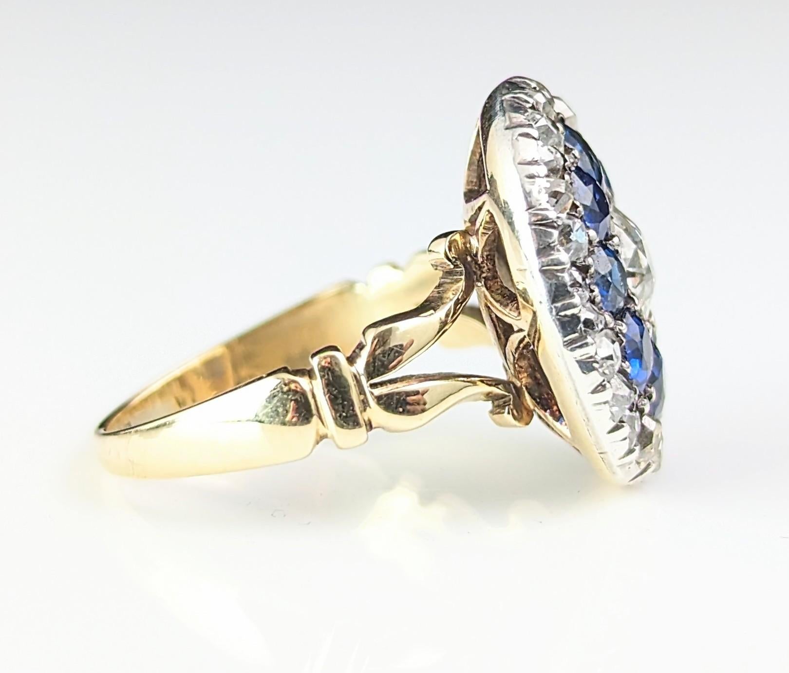 Antique Sapphire and Diamond halo ring, 9k gold, Edwardian  For Sale 6