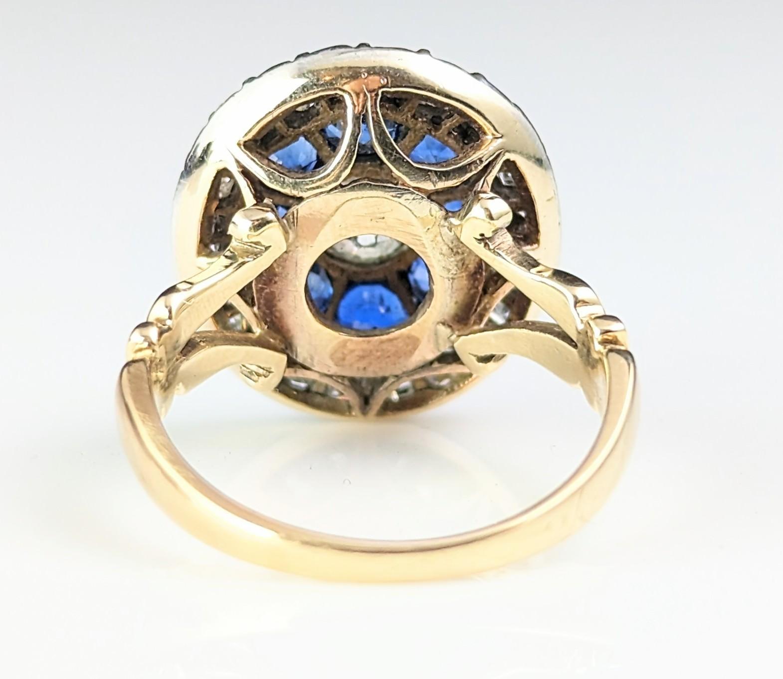 Antique Sapphire and Diamond halo ring, 9k gold, Edwardian  For Sale 8