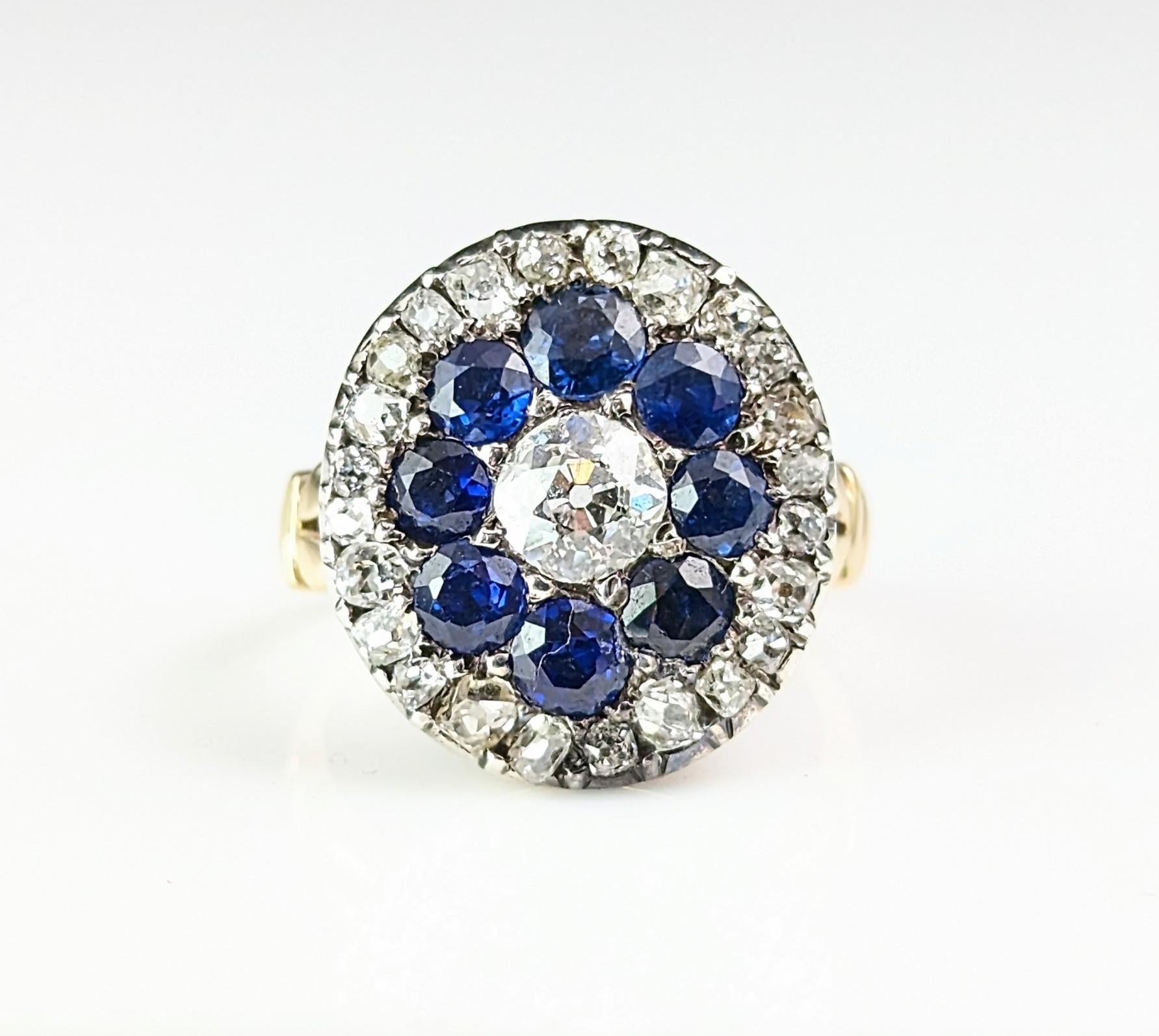 Antique Sapphire and Diamond halo ring, 9k gold, Edwardian  For Sale 10