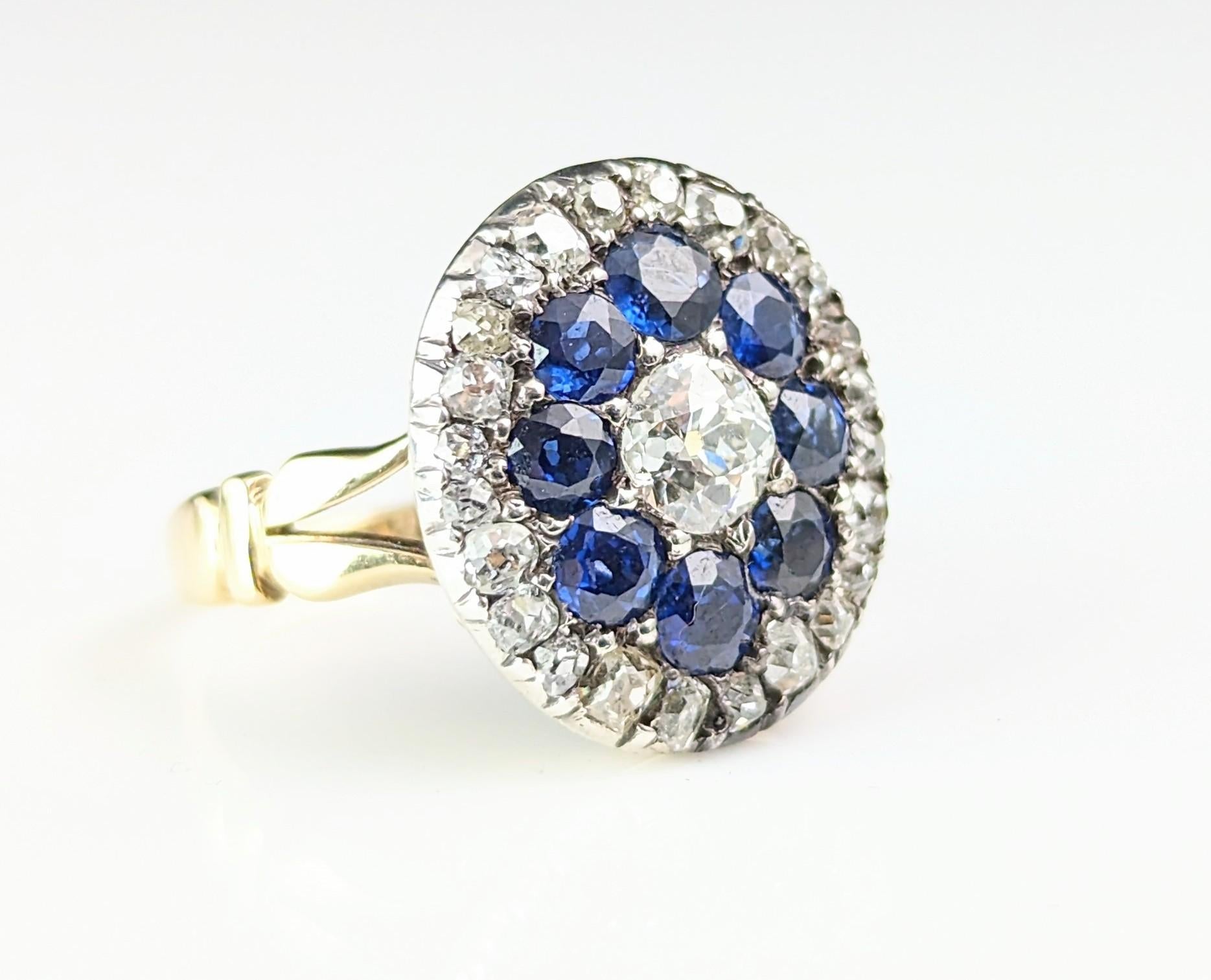 Antique Sapphire and Diamond halo ring, 9k gold, Edwardian  For Sale 12