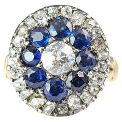 Antique Sapphire and Diamond halo ring, 9k gold, Edwardian 