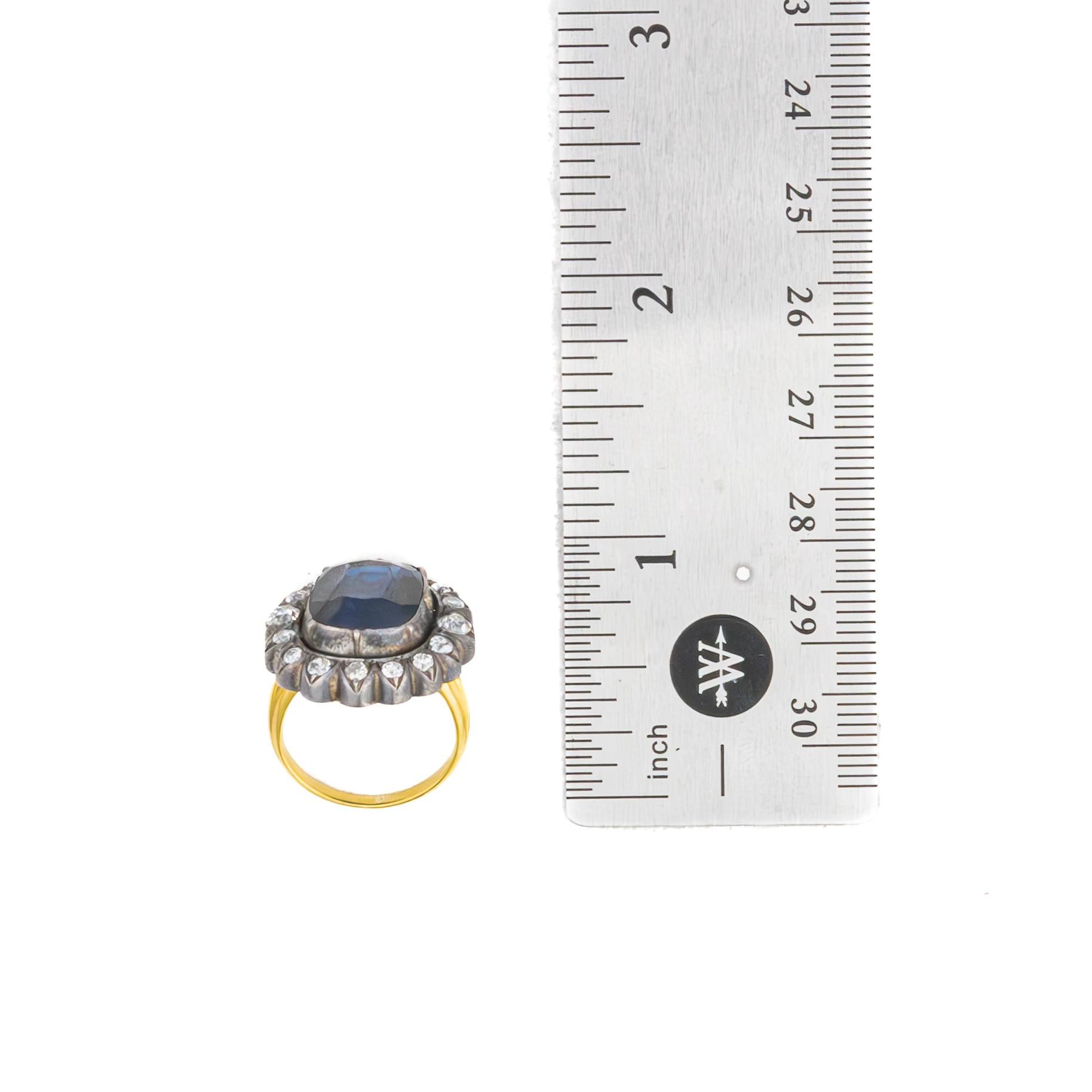 Anello aureola con zaffiro e diamante antico In condizioni ottime in vendita a New York, NY