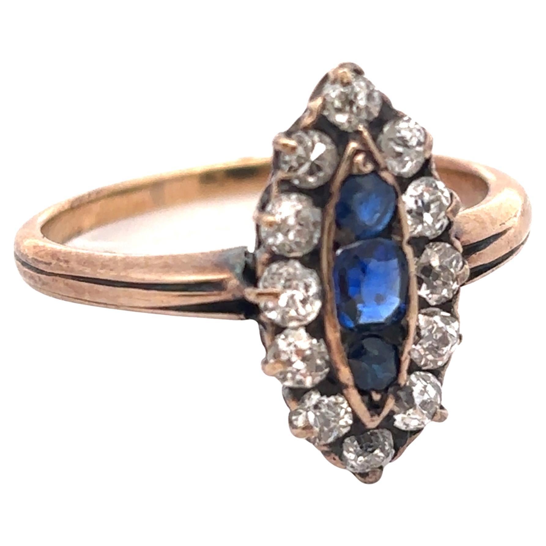 Antique Sapphire and Diamond Navette Ring