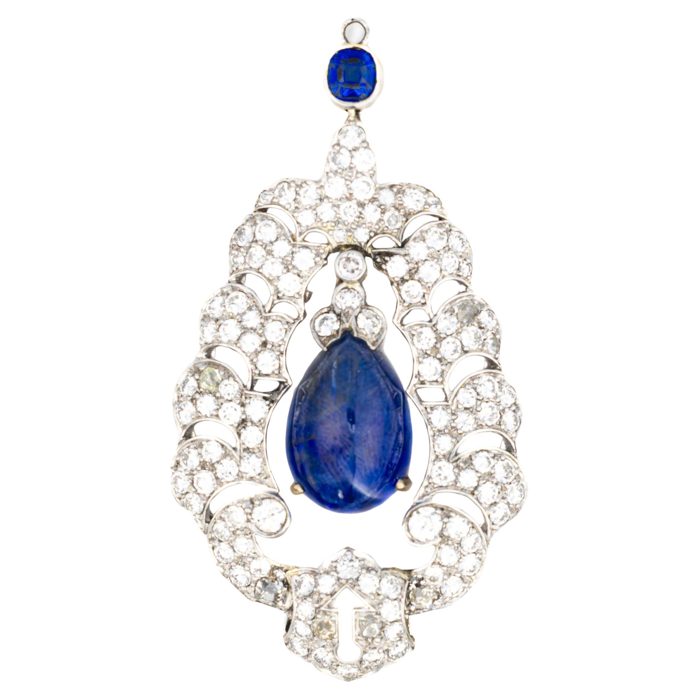 Pendentif ancien en saphir et diamants en vente