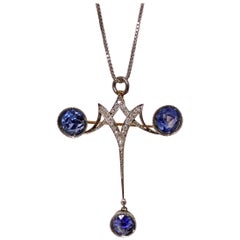 Antique Sapphire and Diamond Pendant Pin, circa 1910