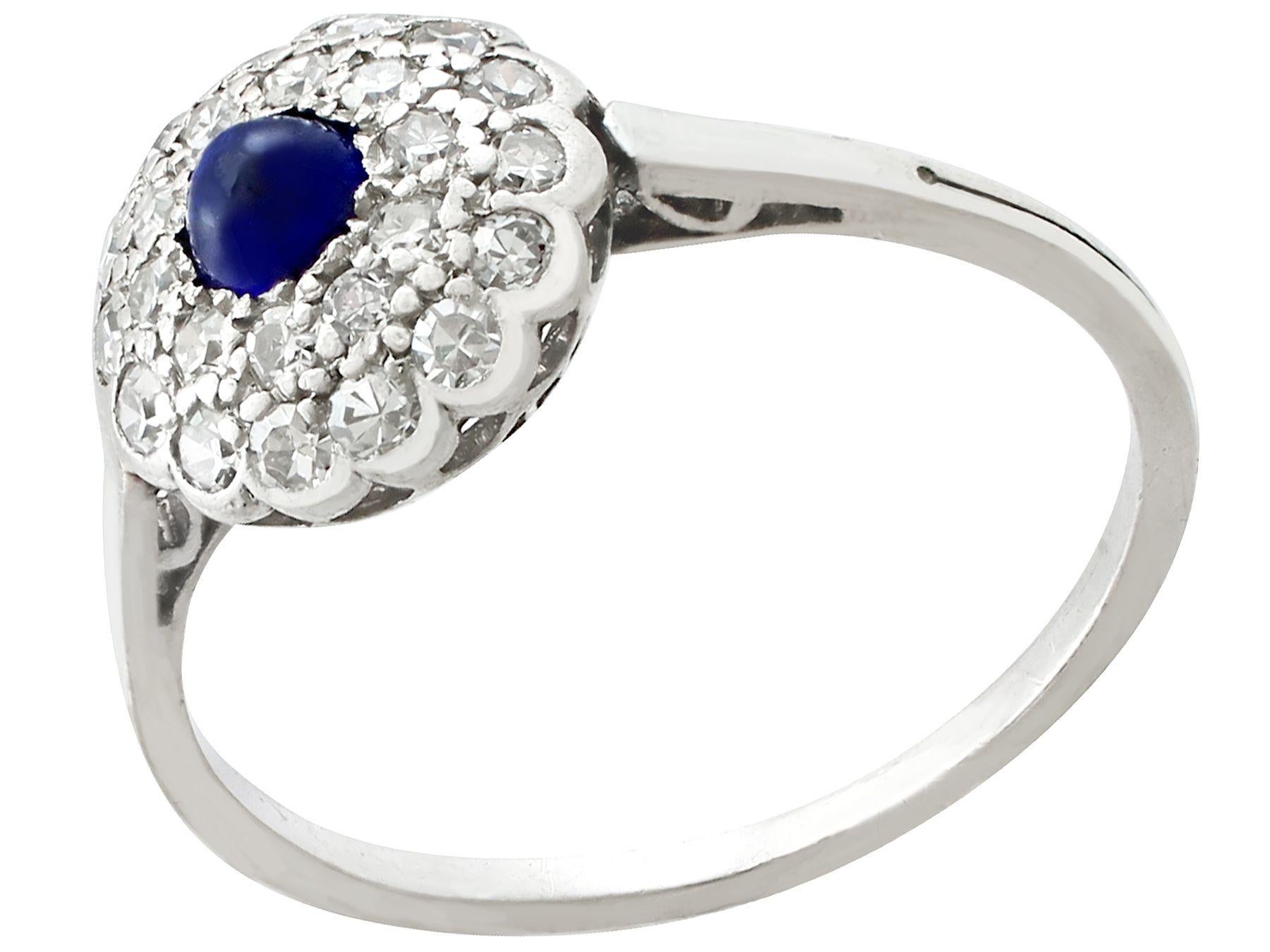 Round Cut 1920s Sapphire and Diamond Platinum Cluster Ring For Sale