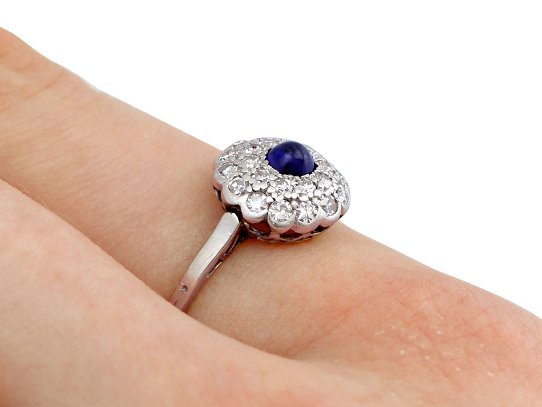 1920s Sapphire and Diamond Platinum Cluster Ring For Sale 1