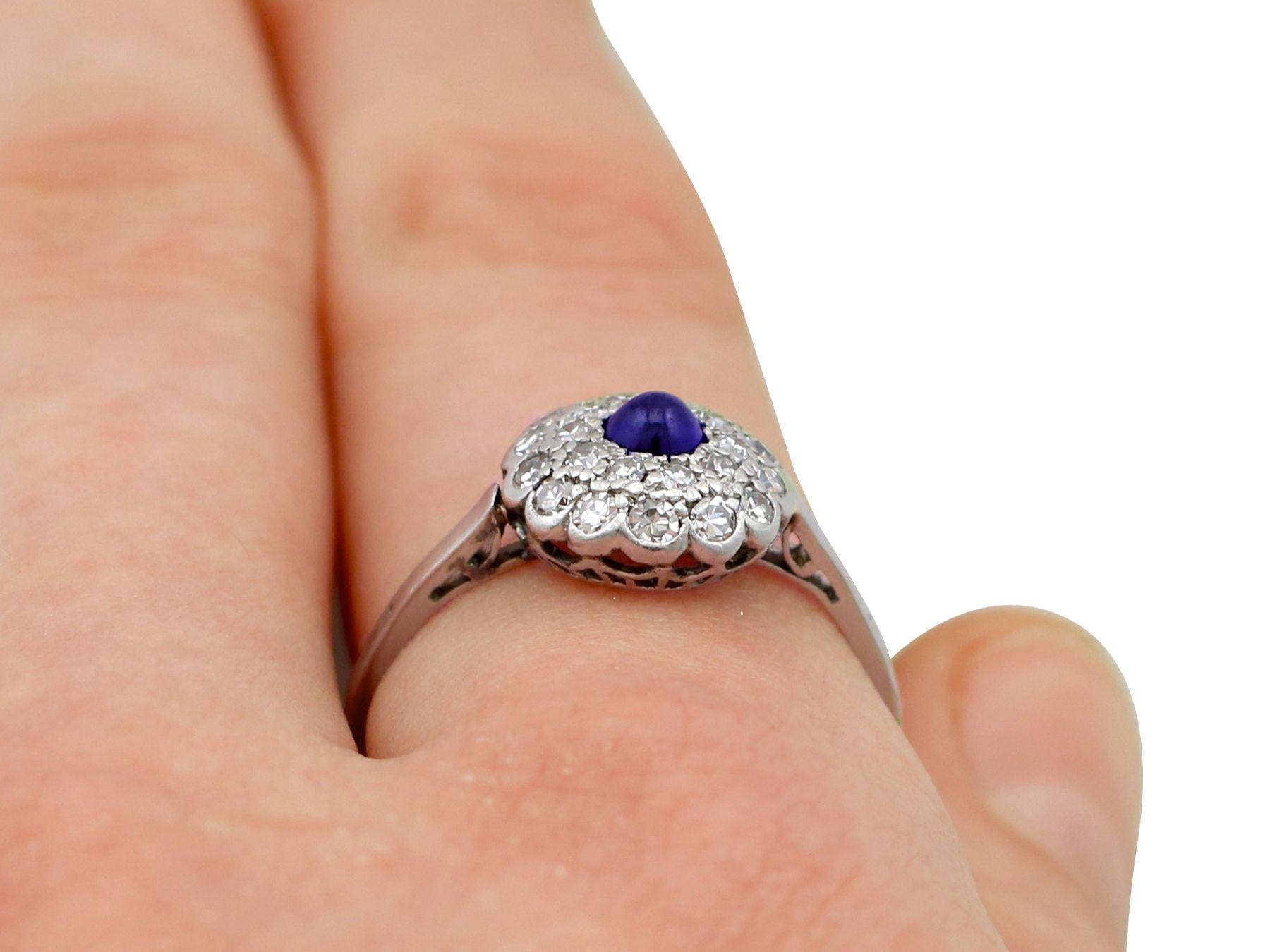 1920s Sapphire and Diamond Platinum Cluster Ring For Sale 2