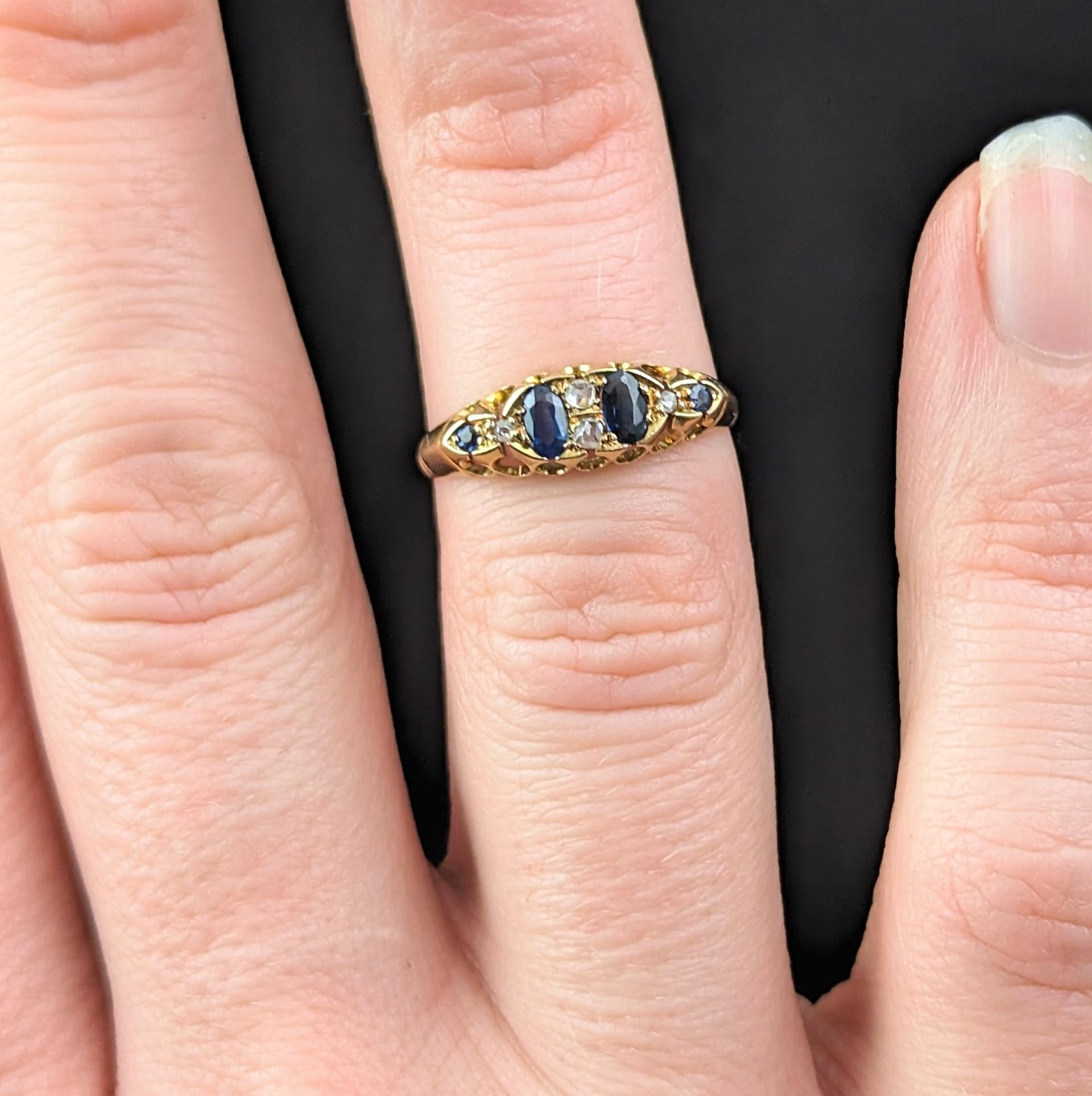 Antique Sapphire and Diamond ring, 18k gold, Edwardian  For Sale 6