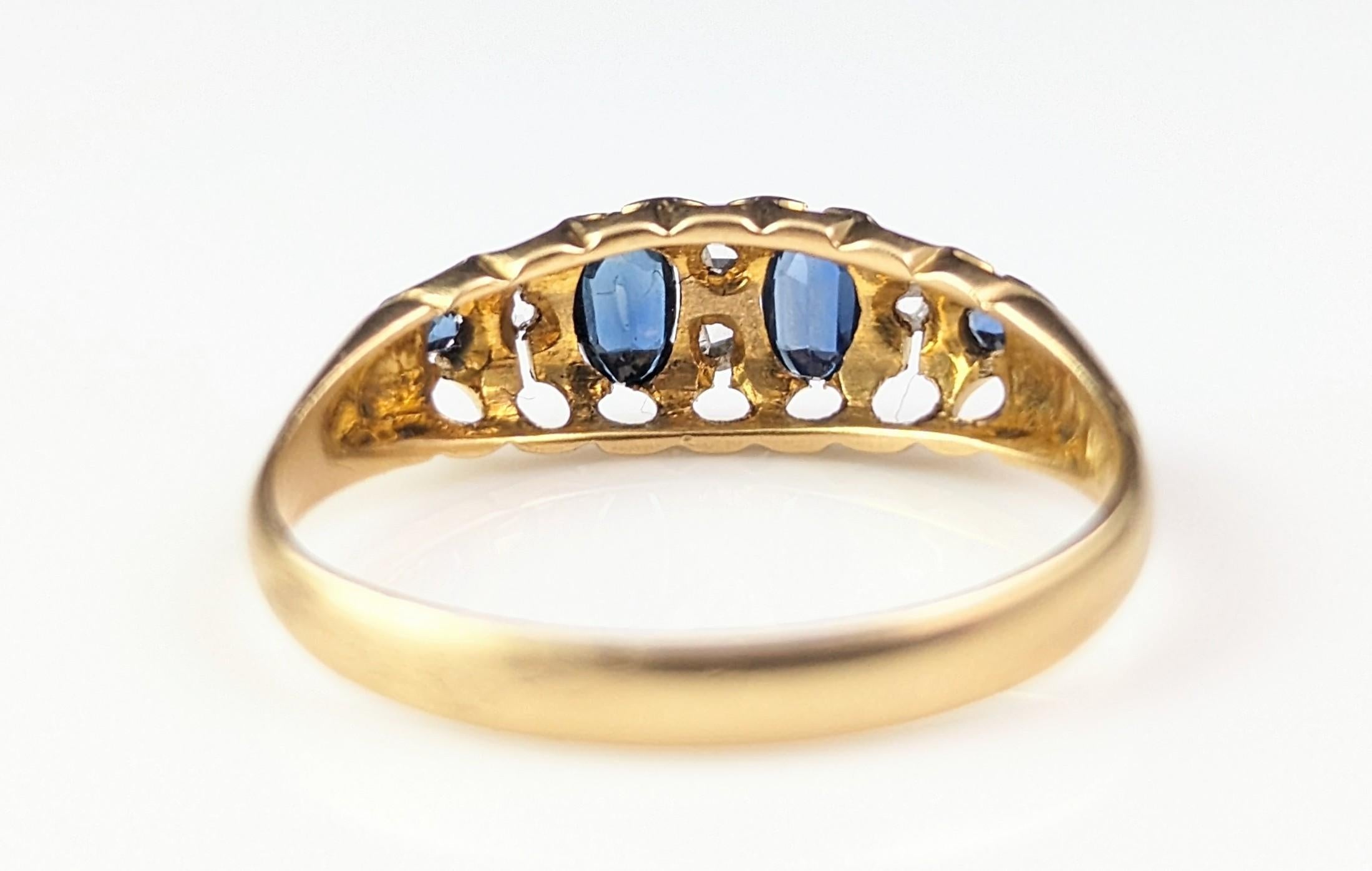 Antique Sapphire and Diamond ring, 18k gold, Edwardian  For Sale 8