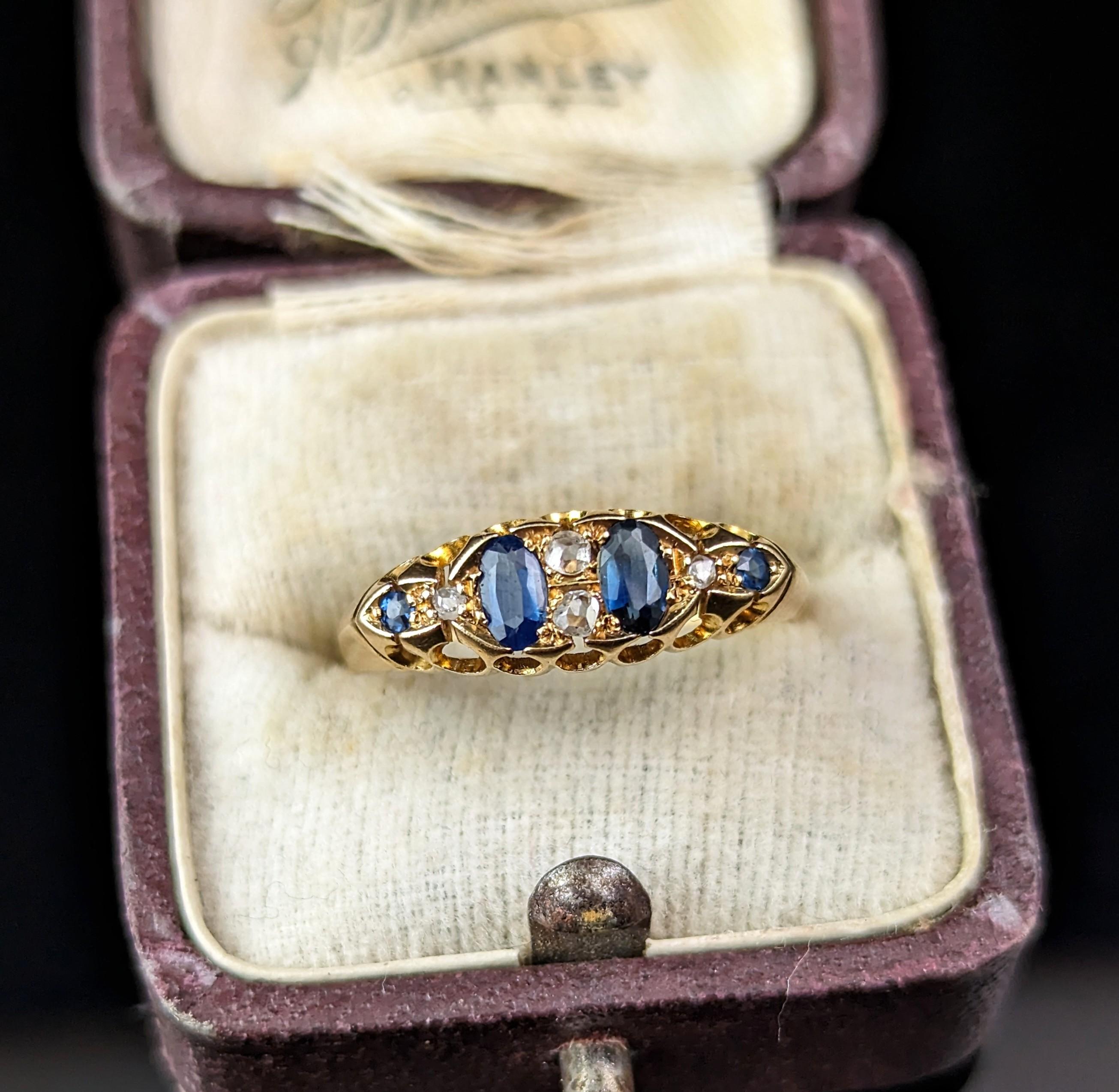 Antique Sapphire and Diamond ring, 18k gold, Edwardian  For Sale 9