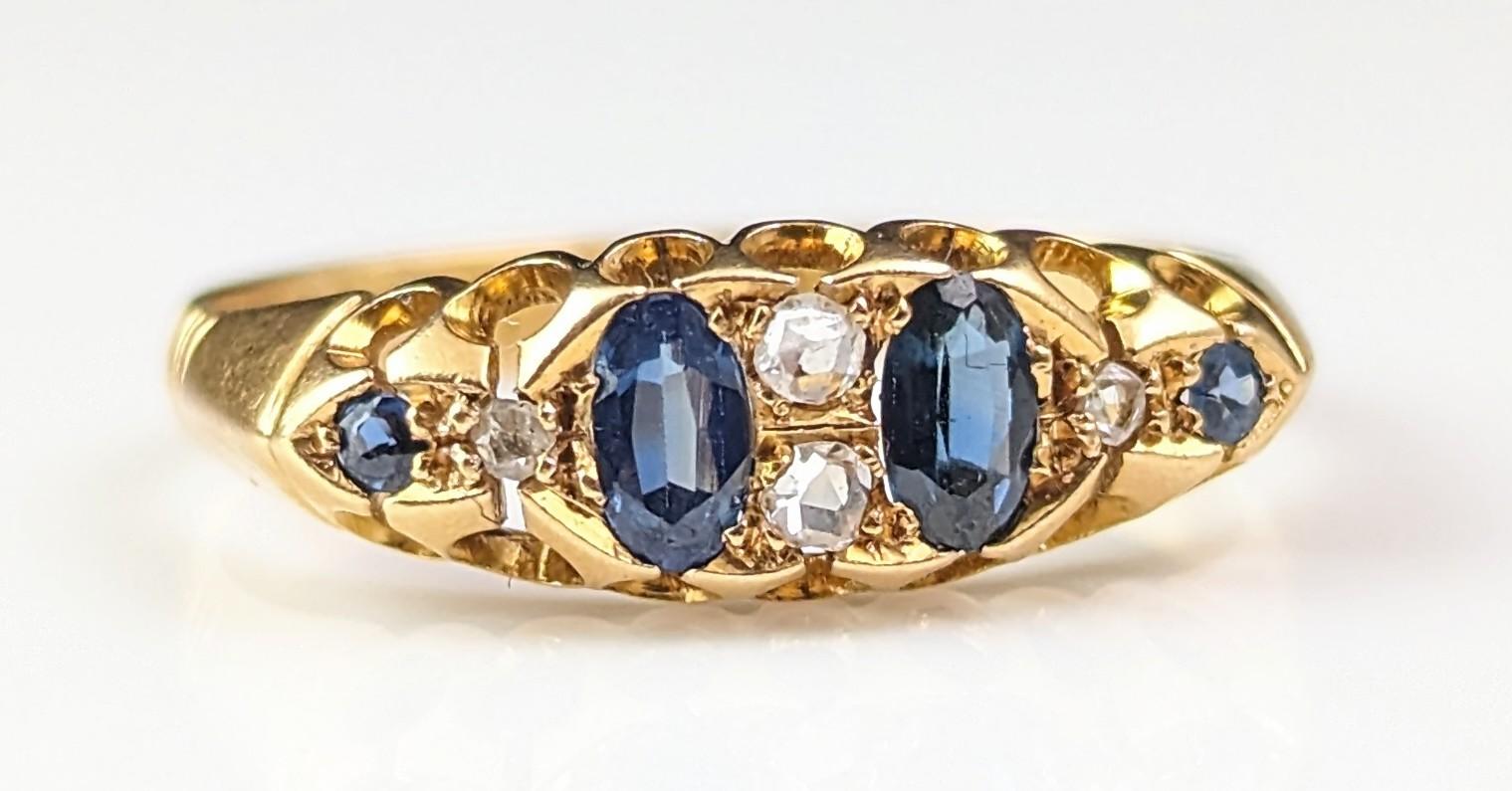 Victorian Antique Sapphire and Diamond ring, 18k gold, Edwardian  For Sale