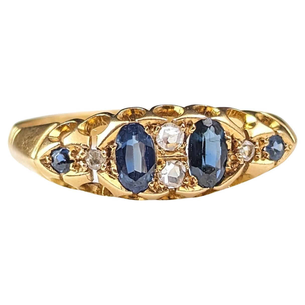 Antique Sapphire and Diamond ring, 18k gold, Edwardian 