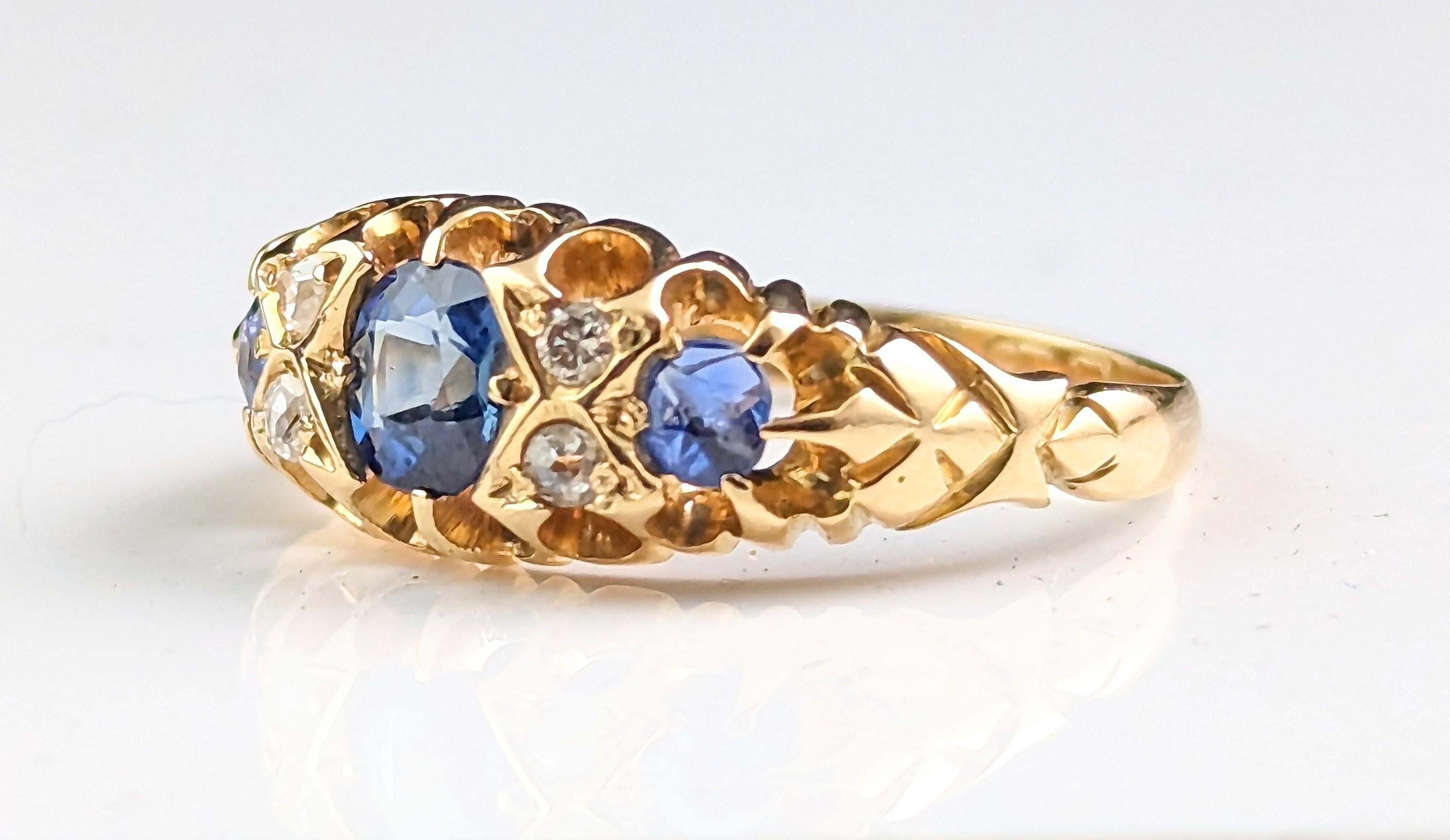 Antique Sapphire and Diamond Ring, 18k Yellow Gold, Victorian 5