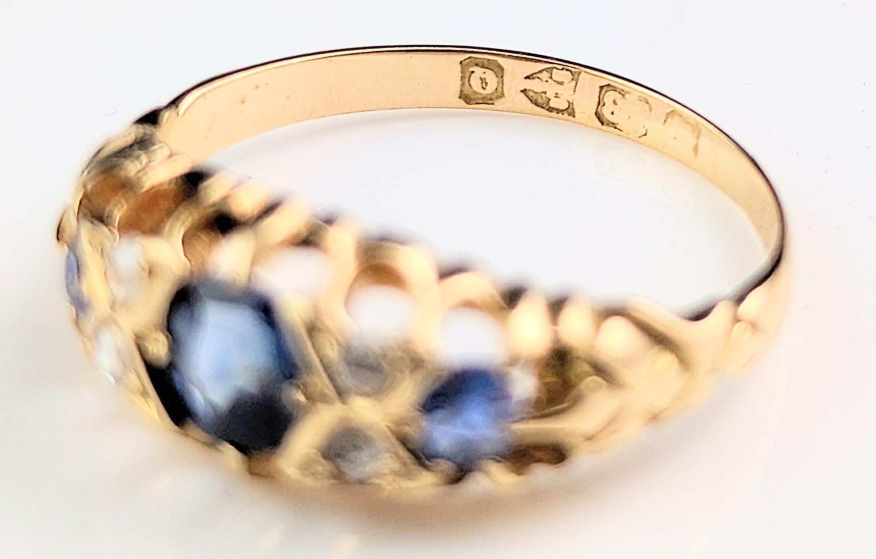 Antique Sapphire and Diamond Ring, 18k Yellow Gold, Victorian 9