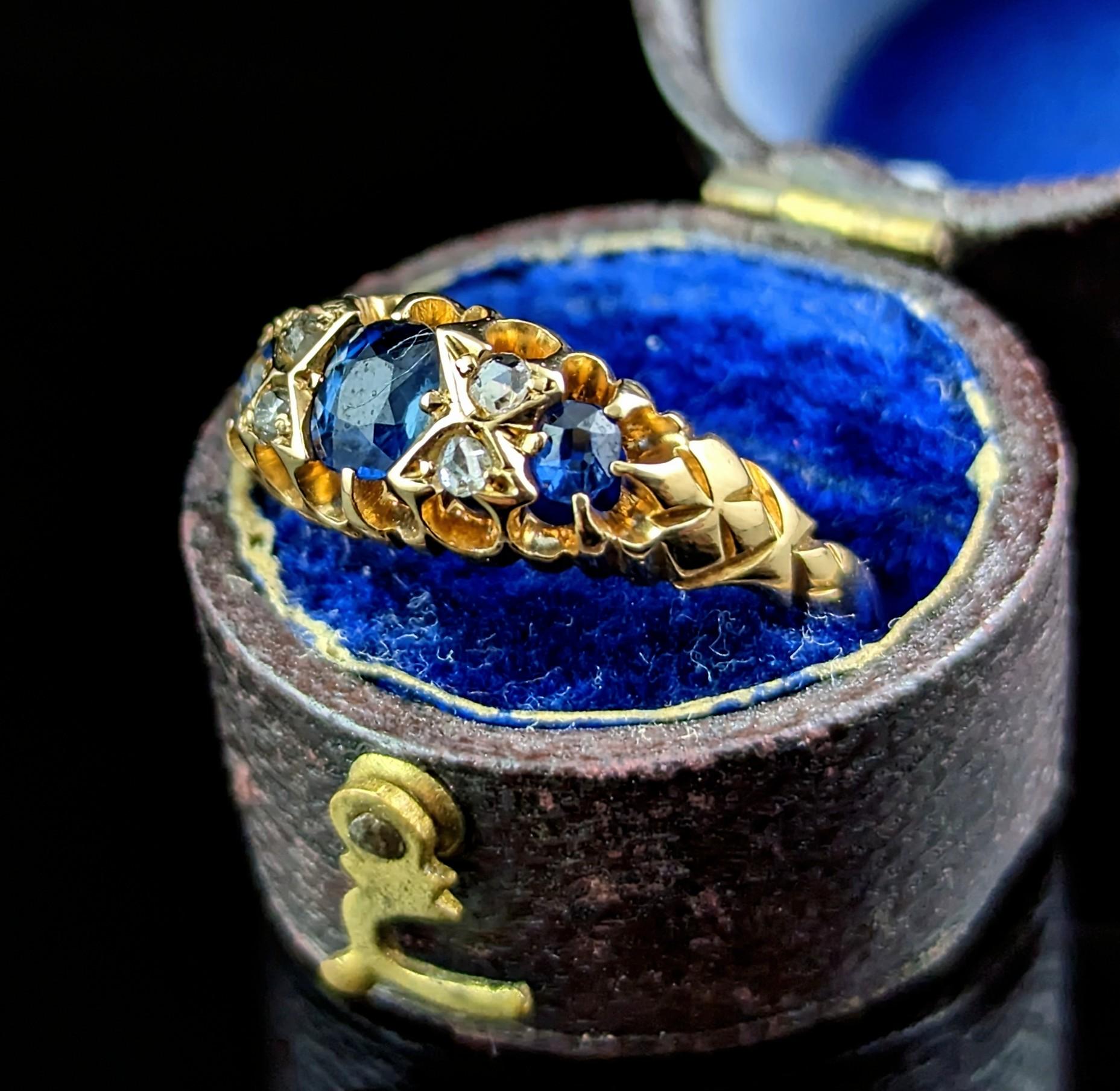 Oval Cut Antique Sapphire and Diamond Ring, 18k Yellow Gold, Victorian