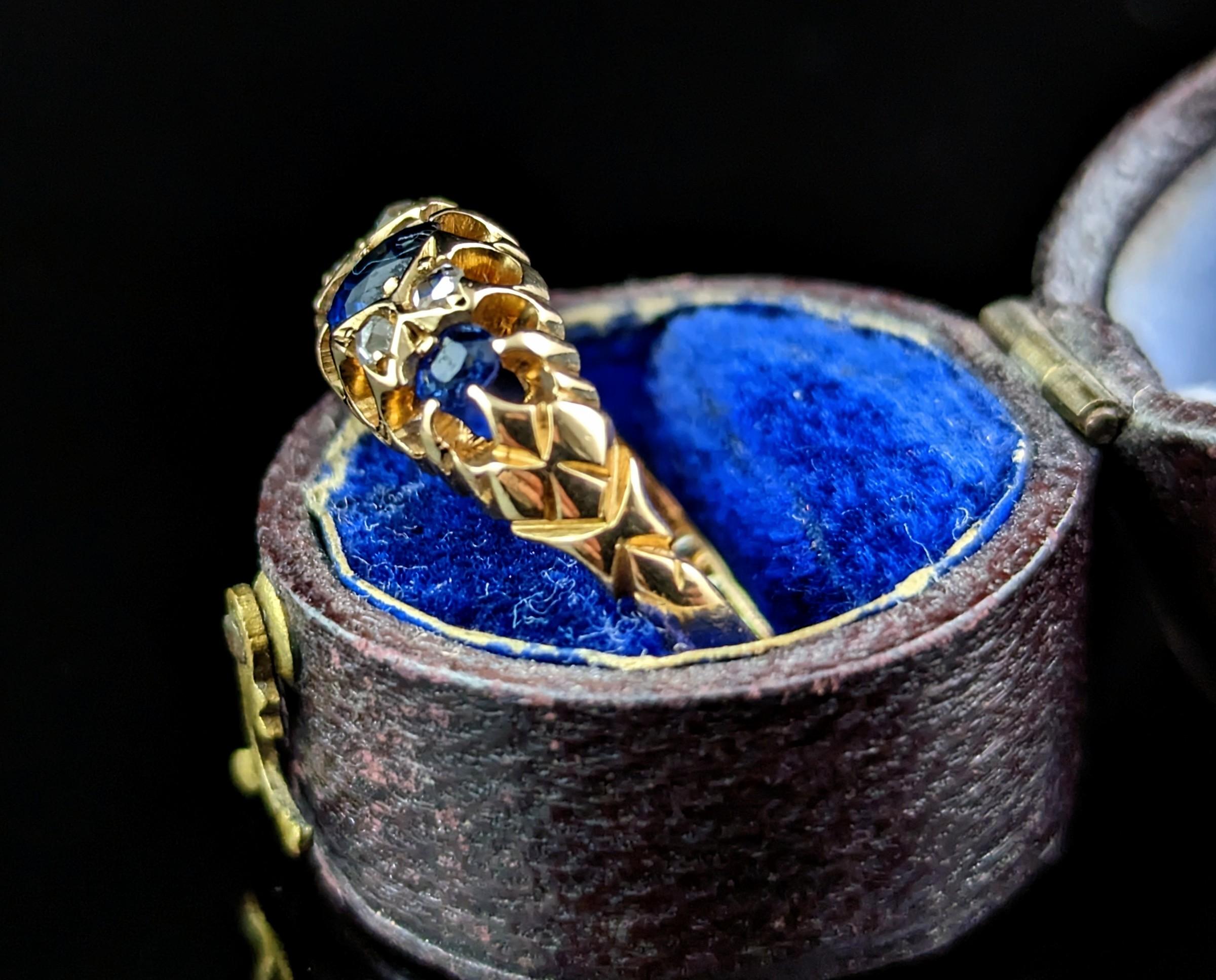 Women's Antique Sapphire and Diamond Ring, 18k Yellow Gold, Victorian