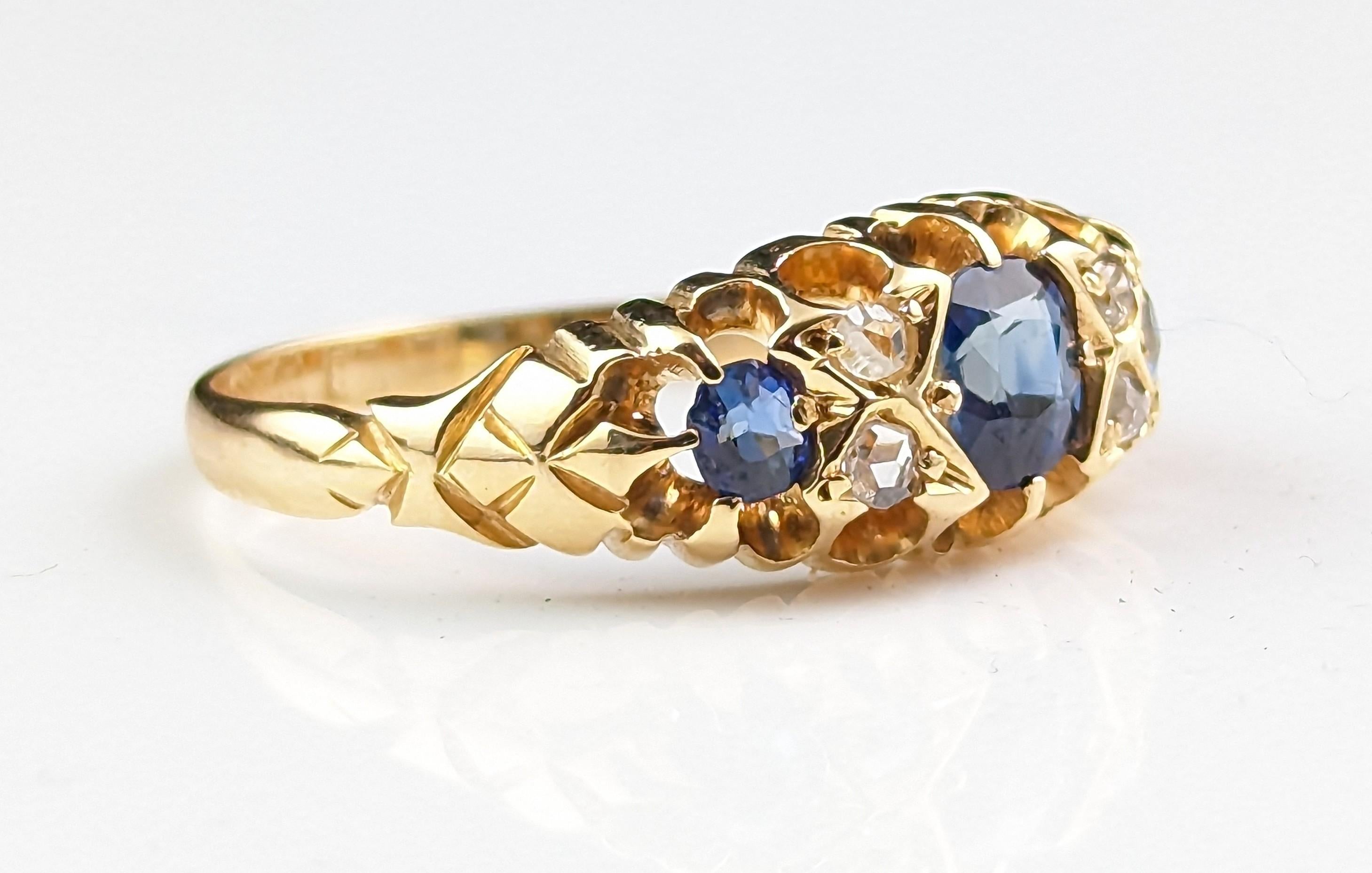 Antique Sapphire and Diamond Ring, 18k Yellow Gold, Victorian 2