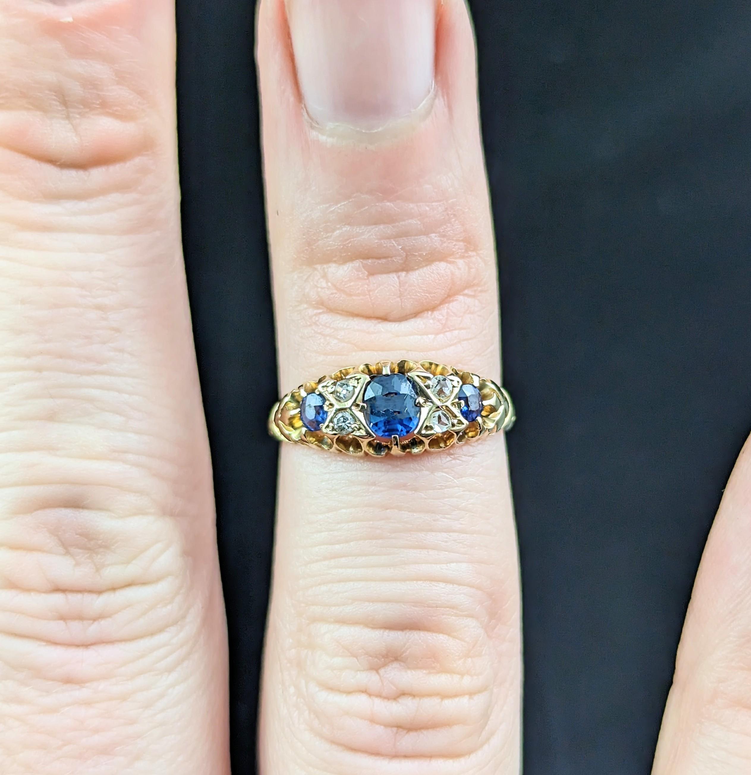 Antique Sapphire and Diamond Ring, 18k Yellow Gold, Victorian 3