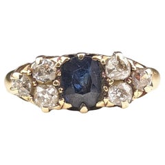 Antique Sapphire and Diamond Ring, 18k Yellow Gold, Victorian