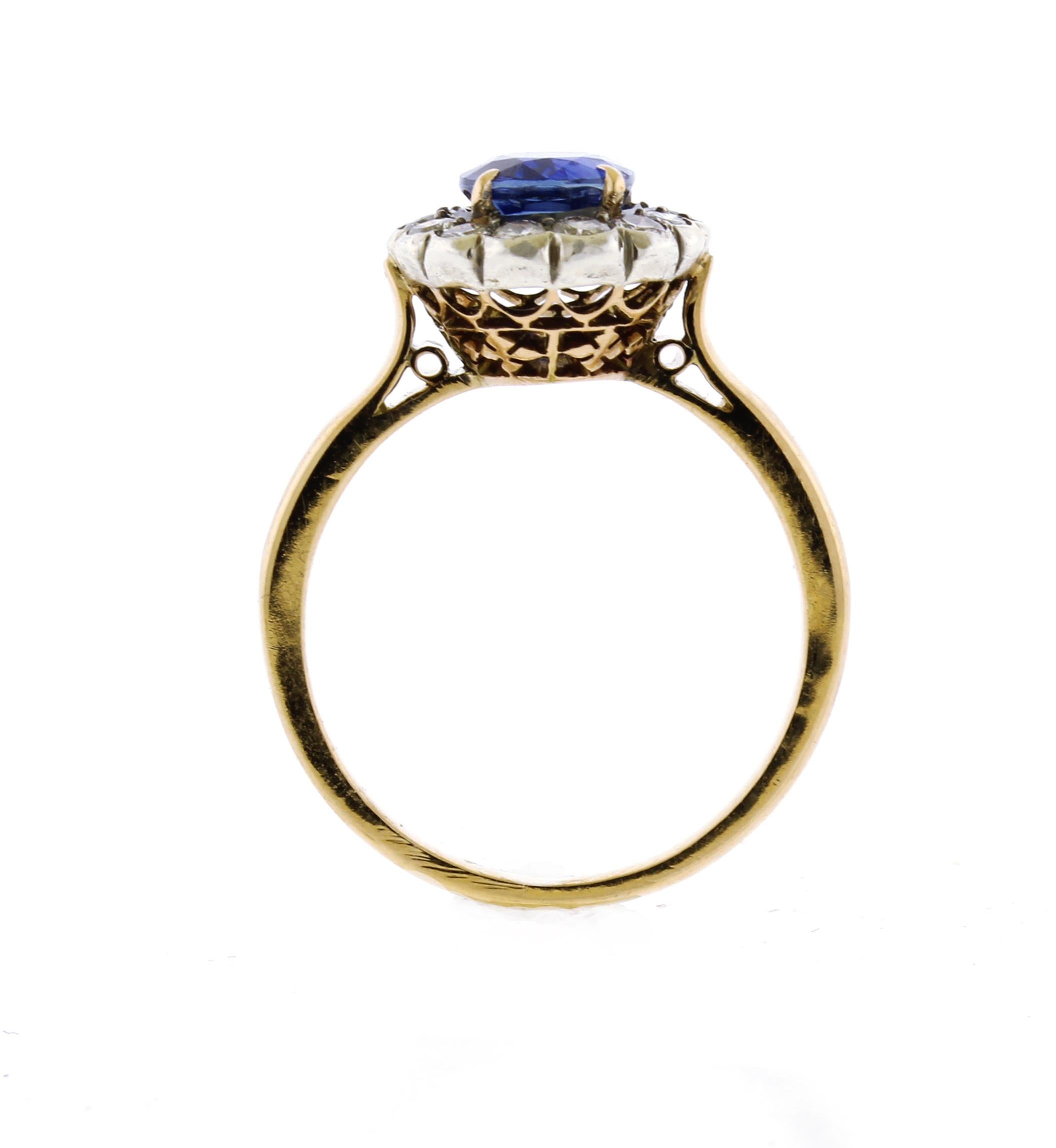 Bague ancienne en saphir et diamant Bon état - En vente à Bethesda, MD