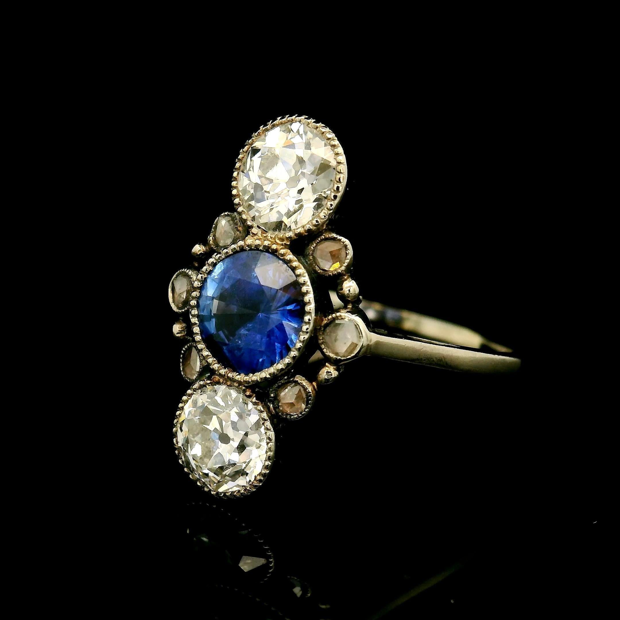 da uomo o donna Anello antico con zaffiro e diamante in vendita