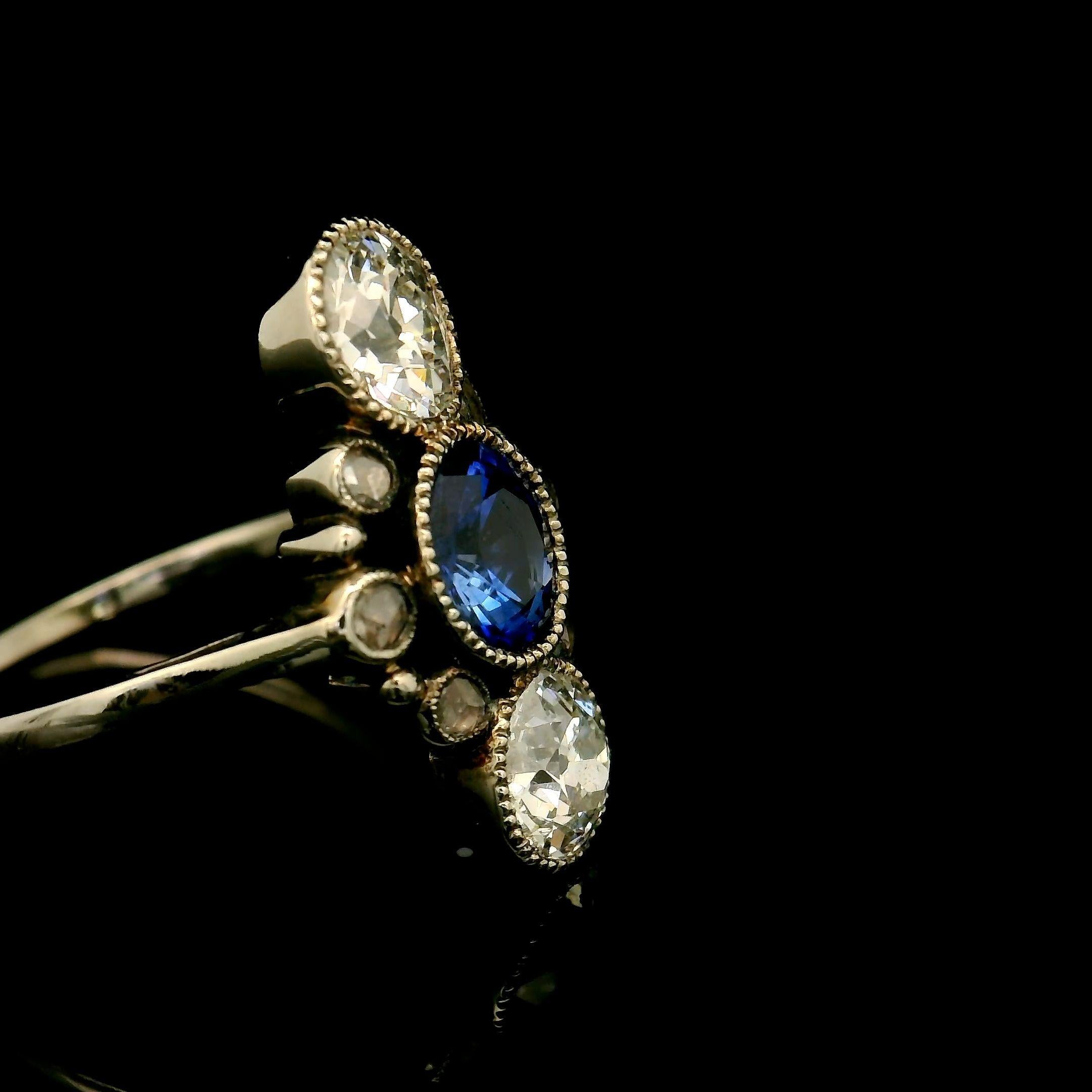 Anello antico con zaffiro e diamante in vendita 1
