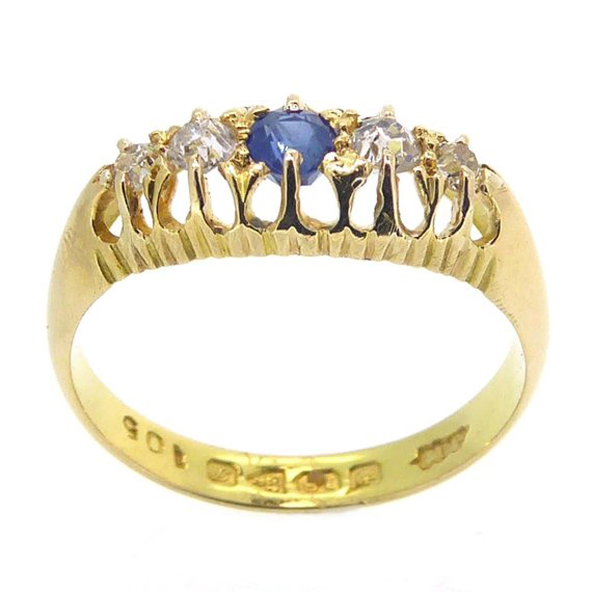 George V Antique Sapphire and Diamond Ring Hallmarked Chester, 1915