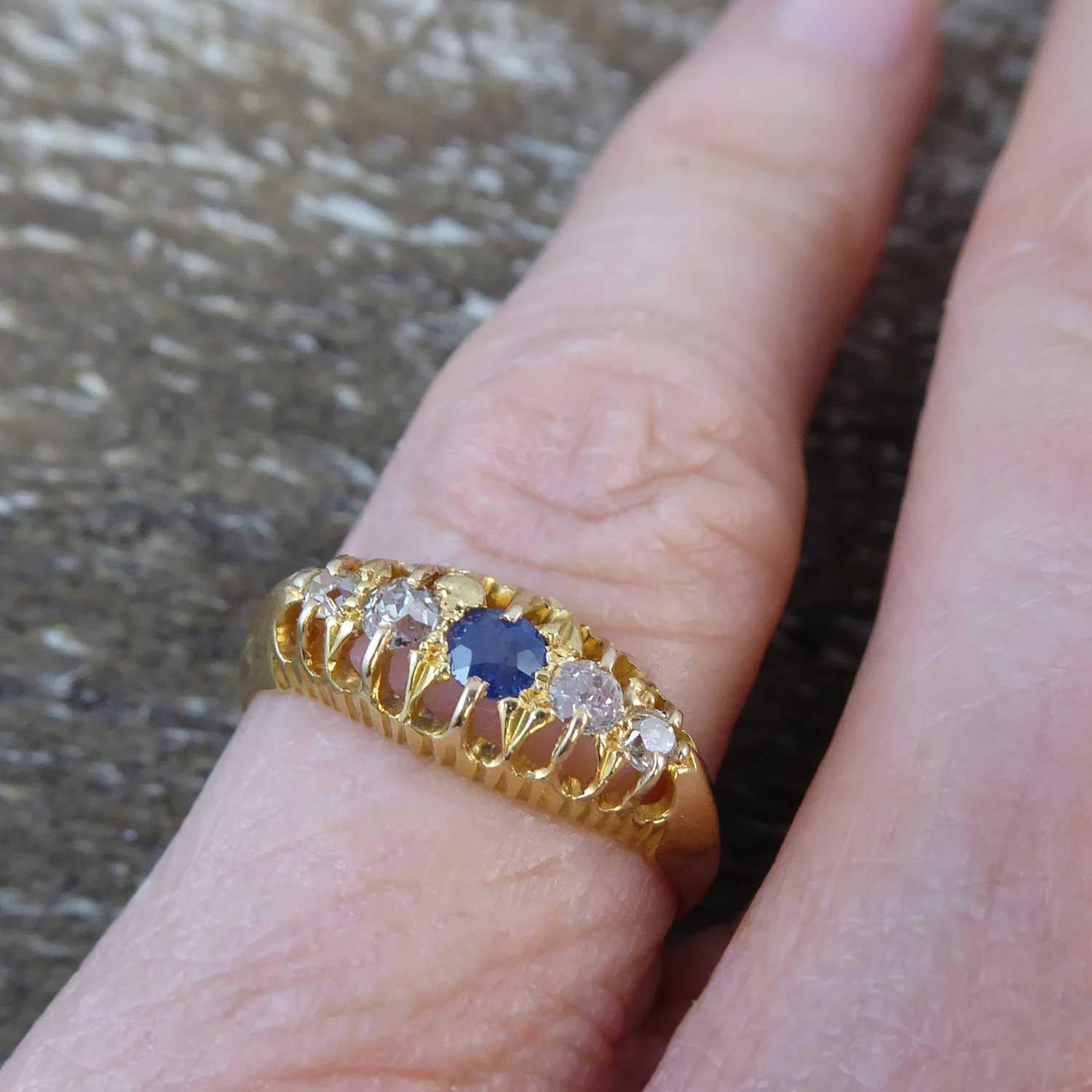 Round Cut Antique Sapphire and Diamond Ring Hallmarked Chester, 1915