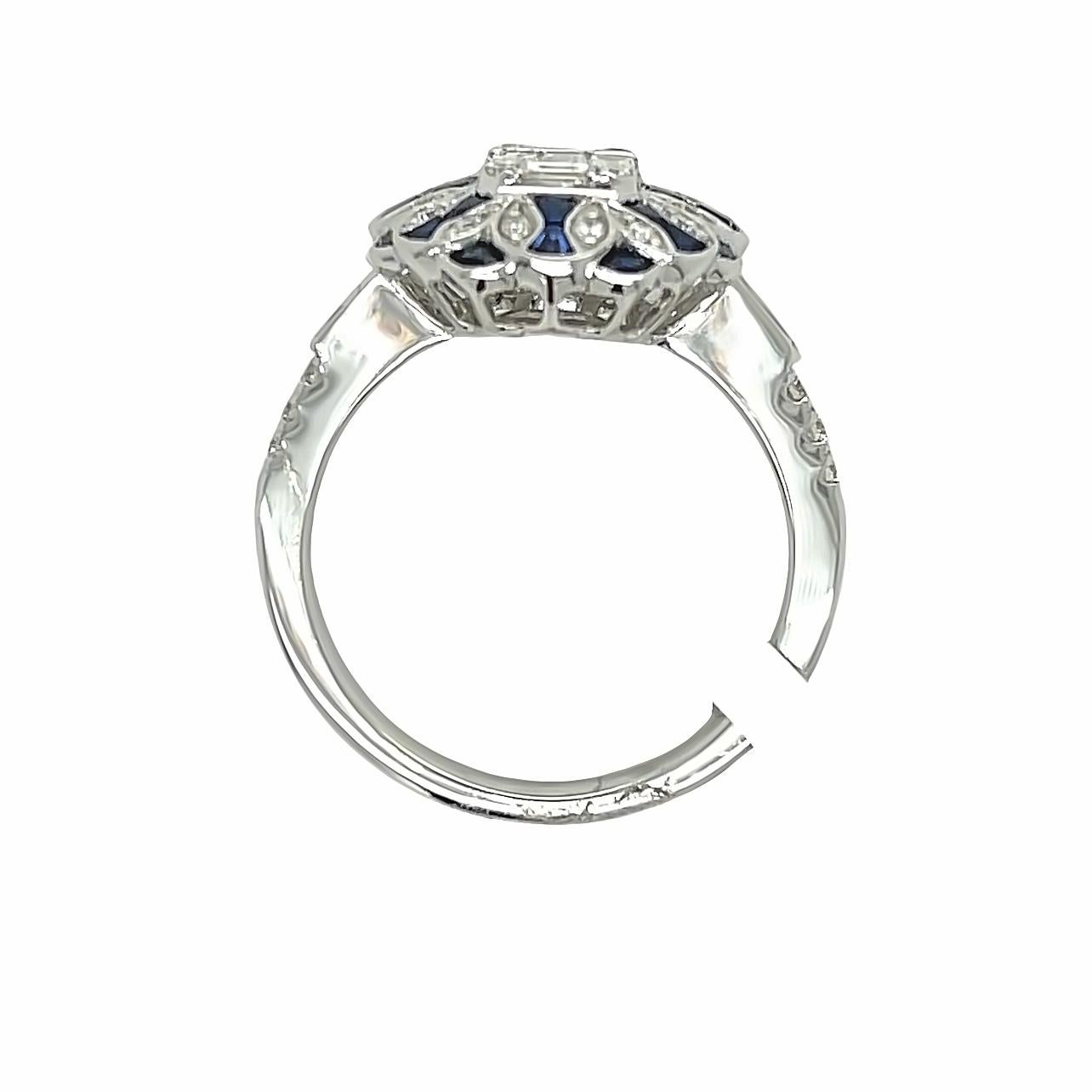 Women's Antique Sapphire and Diamond Ring in 18k White Gold For Sale