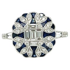 Antique Sapphire and Diamond Ring in 18k White Gold