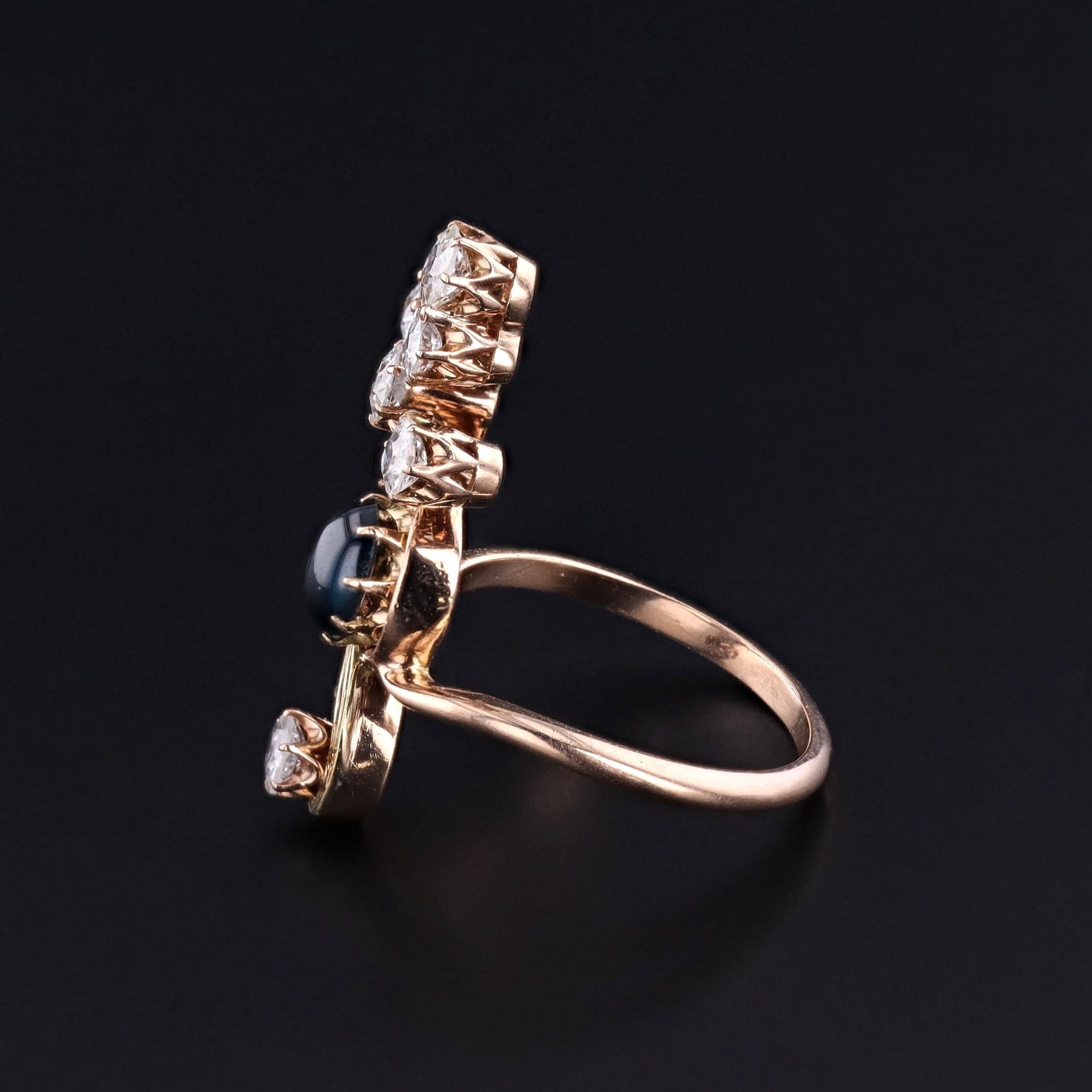 Belle Époque Antique Sapphire and Diamond Ring of 14k Gold For Sale