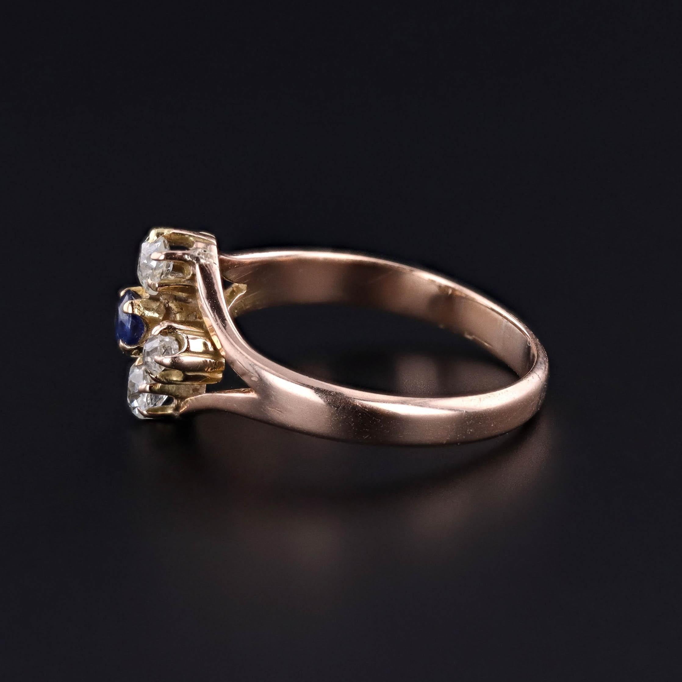 Vittoriano Anello antico con zaffiro e diamante in oro 14k in vendita