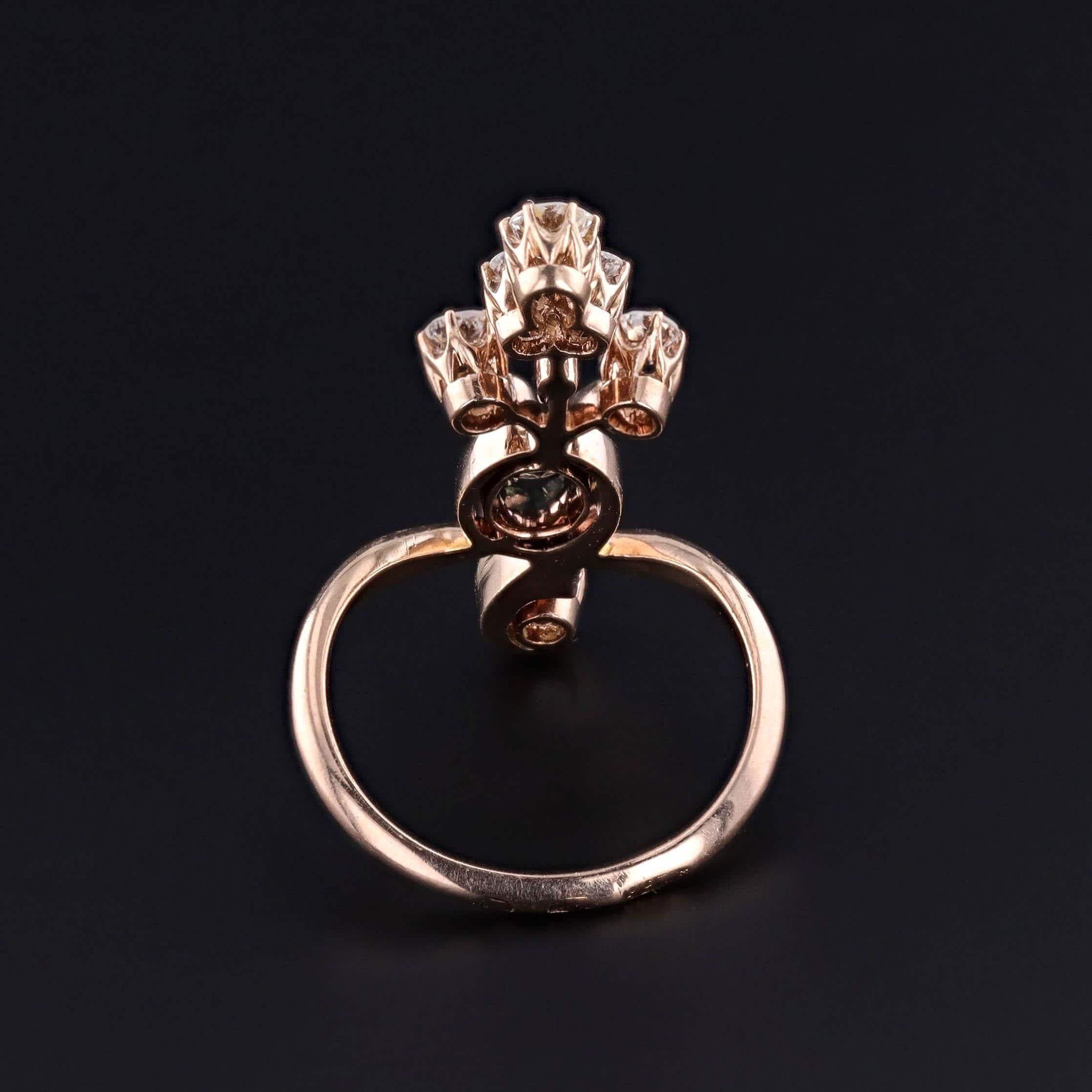 Cabochon Antique Sapphire and Diamond Ring of 14k Gold For Sale