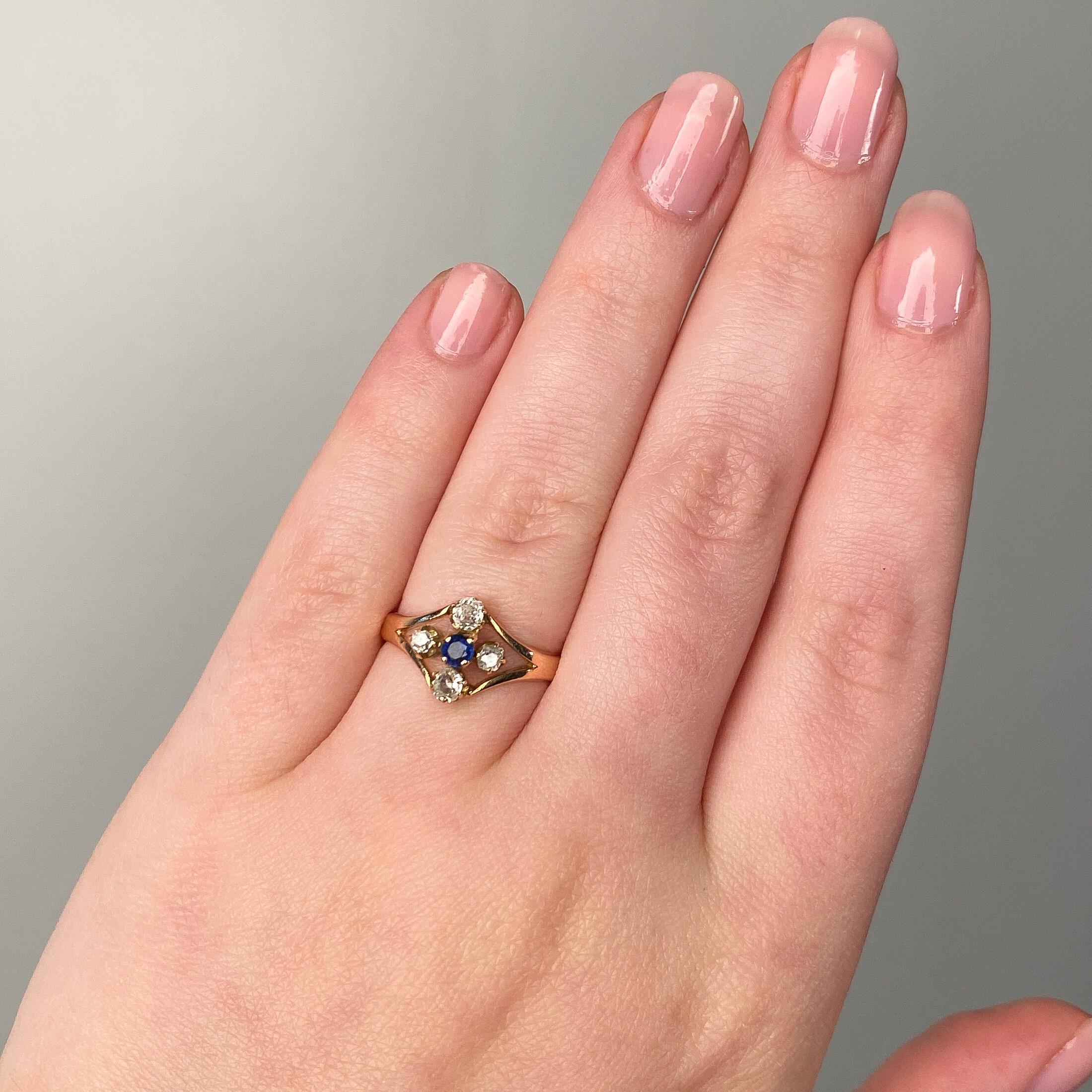 Anello antico con zaffiro e diamante in oro 14k In condizioni buone in vendita a Lewisburg, PA