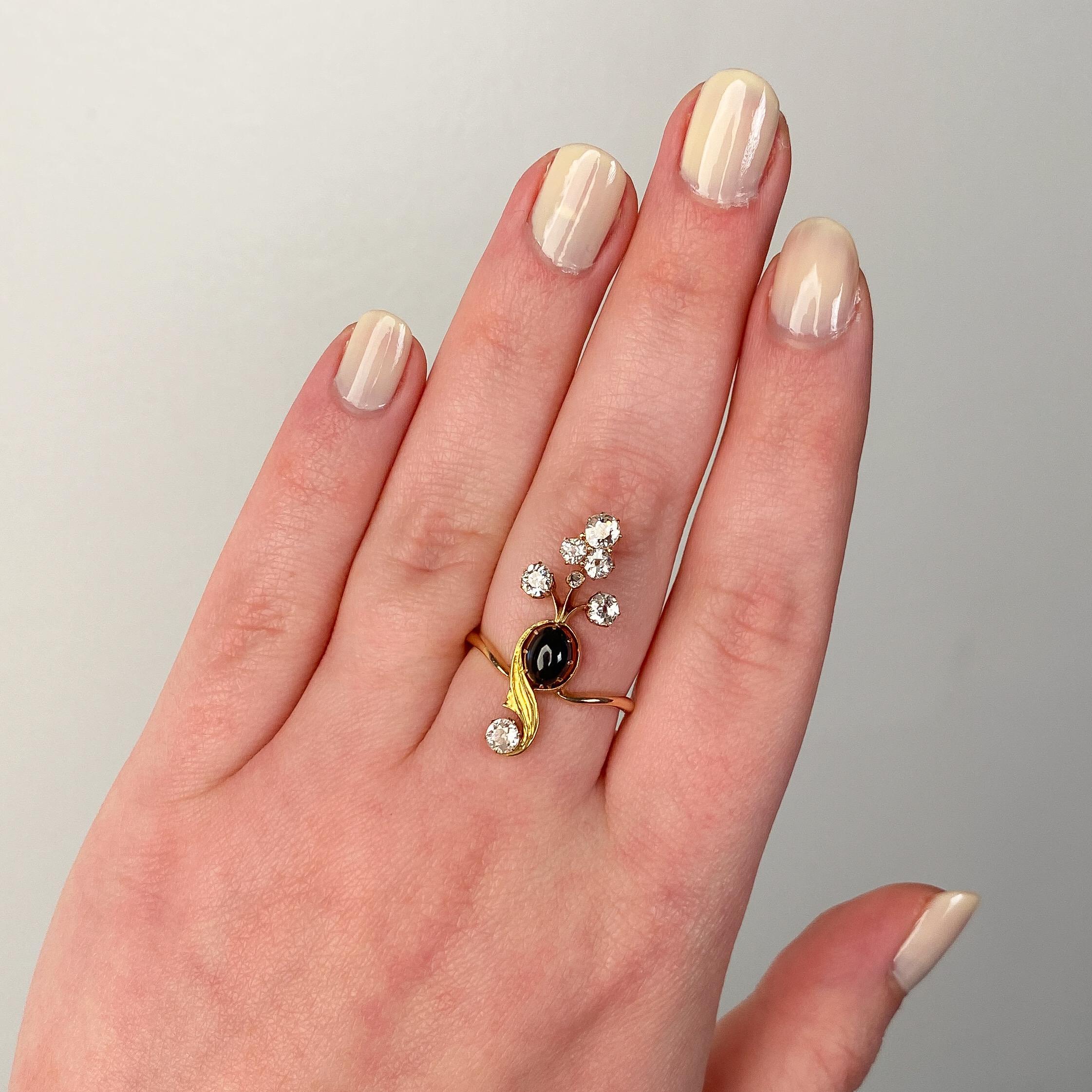 Women's Antique Sapphire and Diamond Ring of 14k Gold For Sale