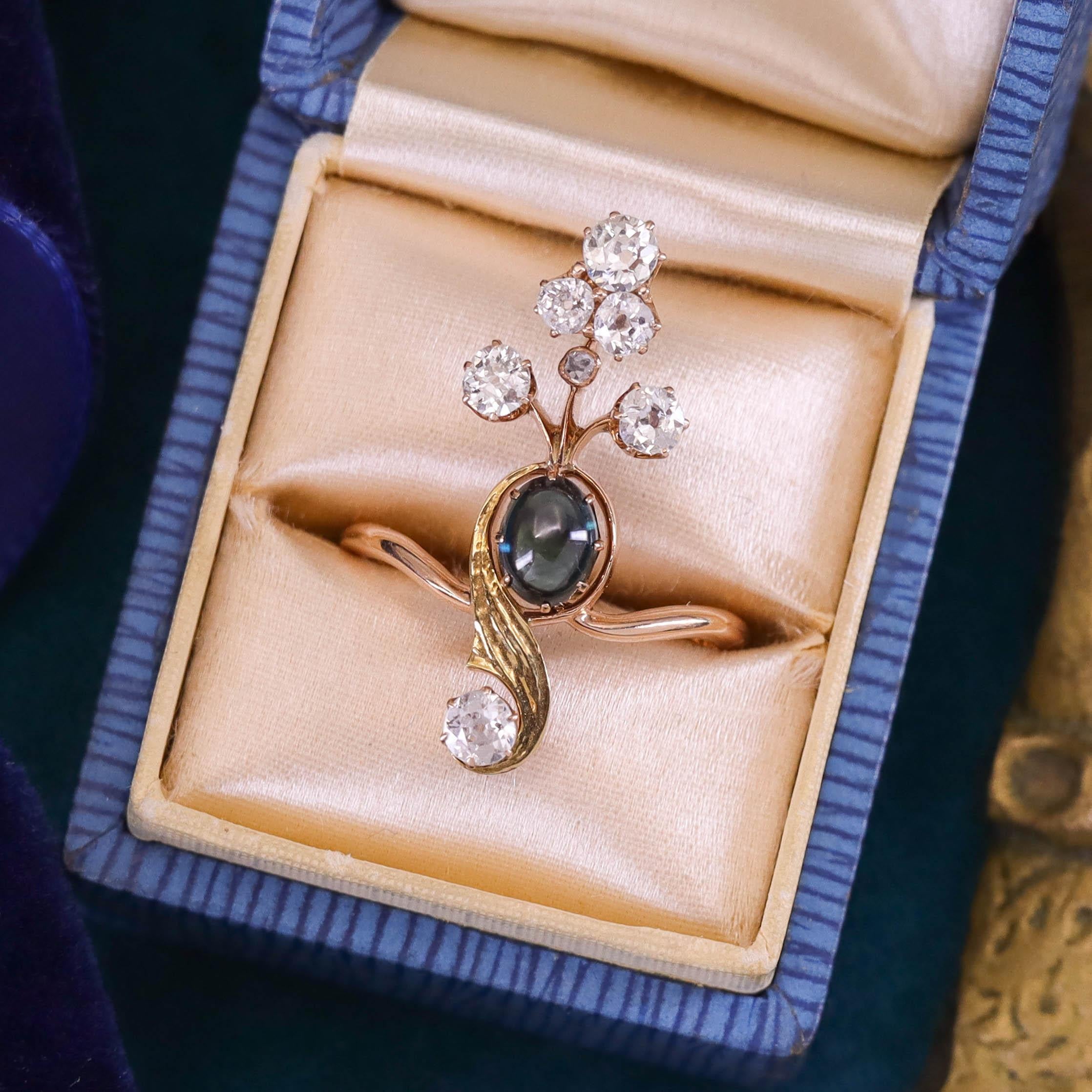 Antique Sapphire and Diamond Ring of 14k Gold For Sale 1
