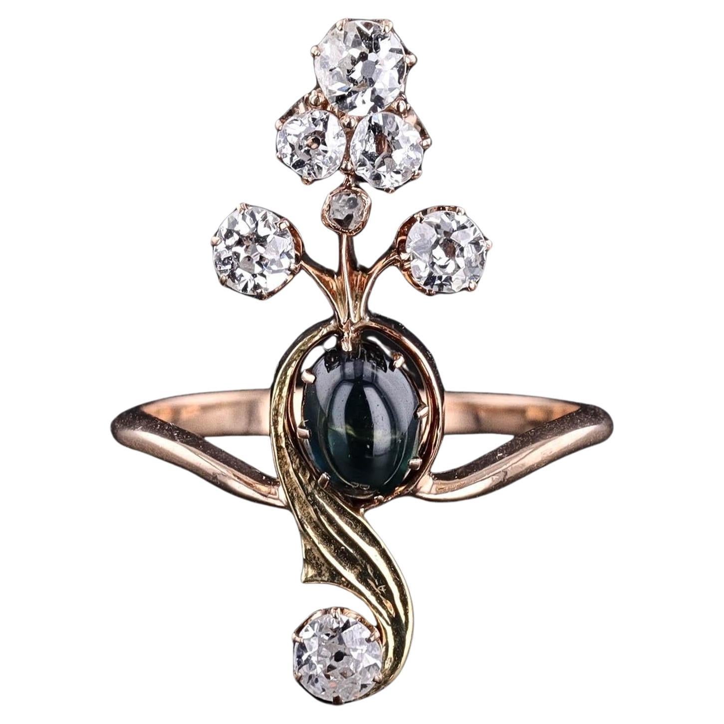 Antique Sapphire and Diamond Ring of 14k Gold For Sale