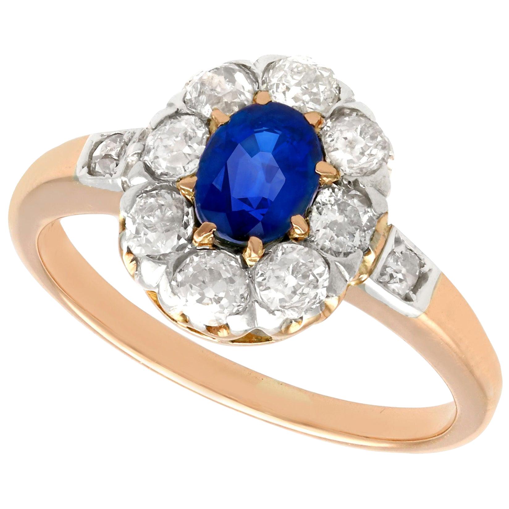 Antique Sapphire and Diamond Rose Gold Cluster Ring