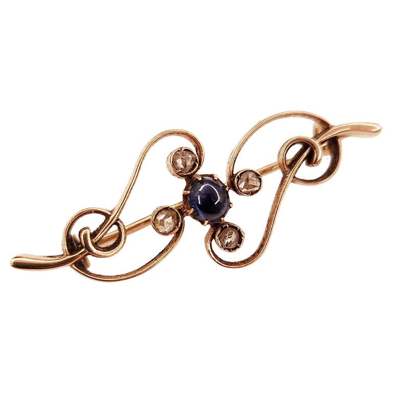 Broche Étoile Vintage En Laiton Avec Saphiret Et Strass - Style Ancien - Argenté